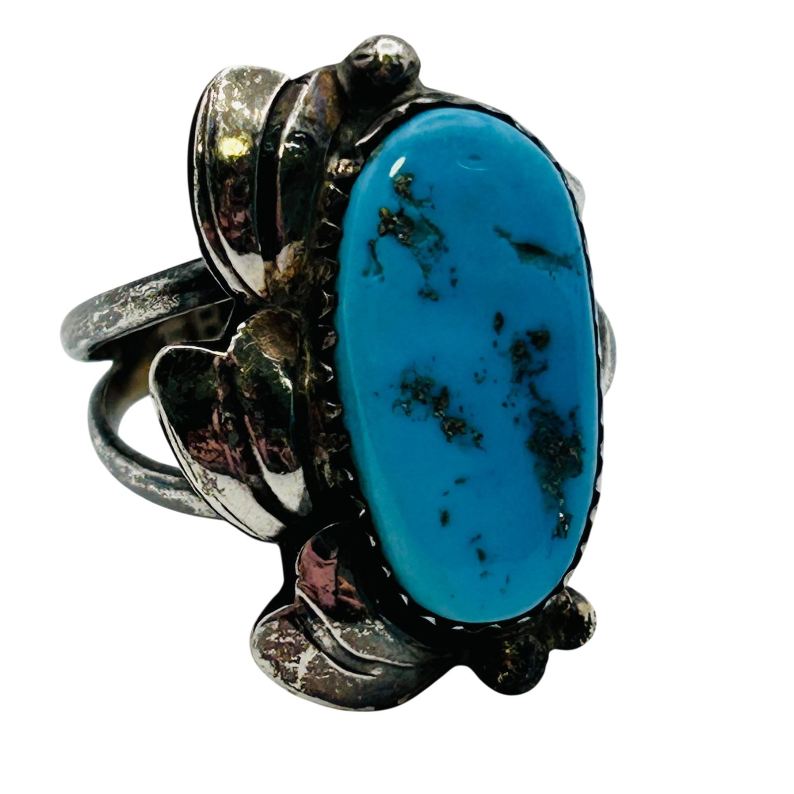 Signed Vintage Navajo Sterling Turquoise Ring Sz9 (1 of 7)