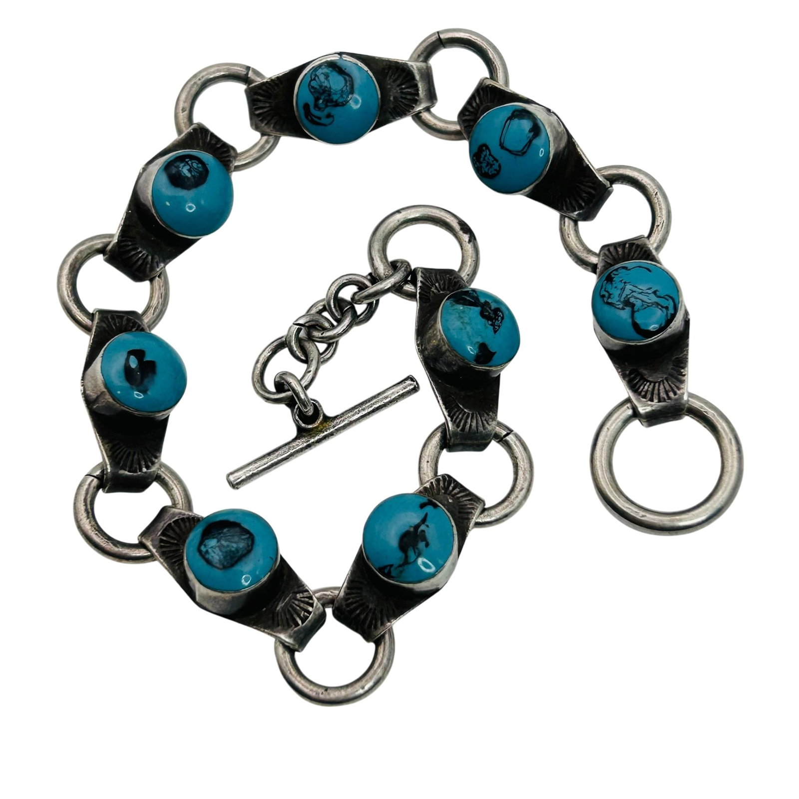 Vintage Southwest Blue Stone Sterling Linked Bracelet (1 of 10)