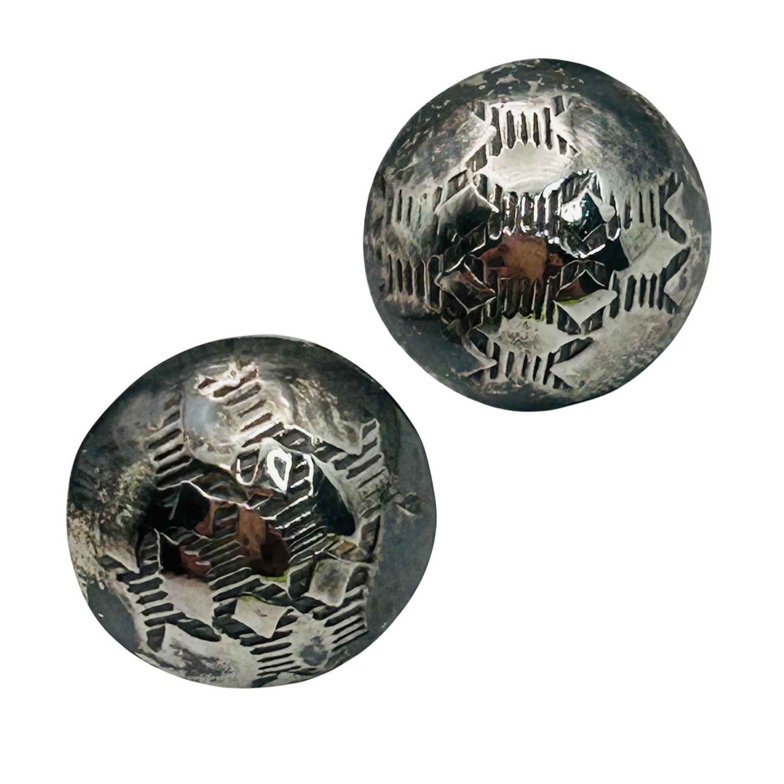 Vintage Navajo Sterling Stamped Dome Earrings (1 of 5)