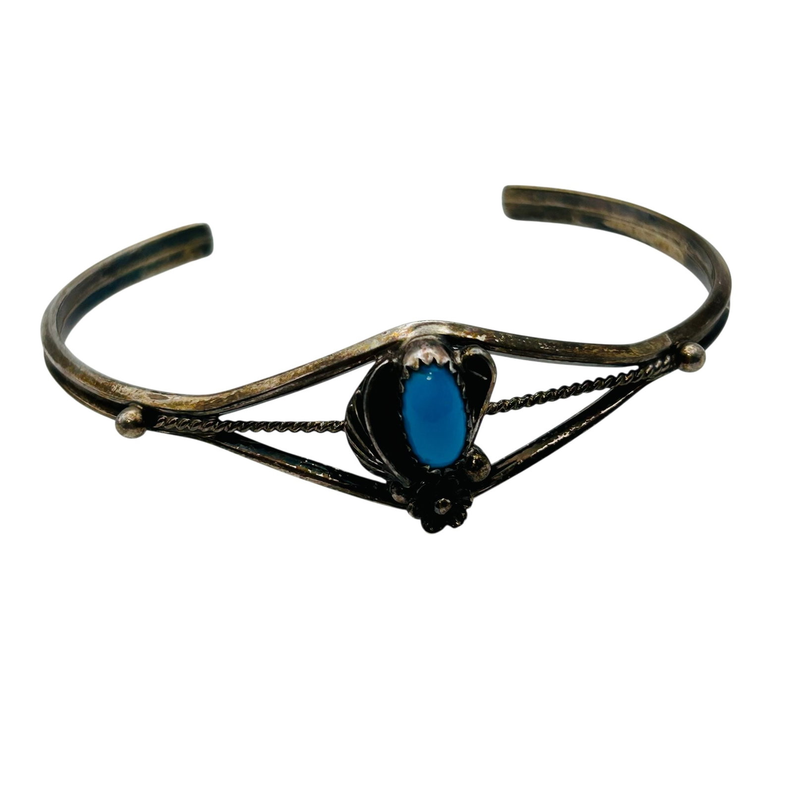 Signed Native Sterling Turquoise Cuff Bracelet: Signed SN Native sterling Turquoise Cuff Bracelet 8.6g | 6.5” inner circumference including a 1.25” gap