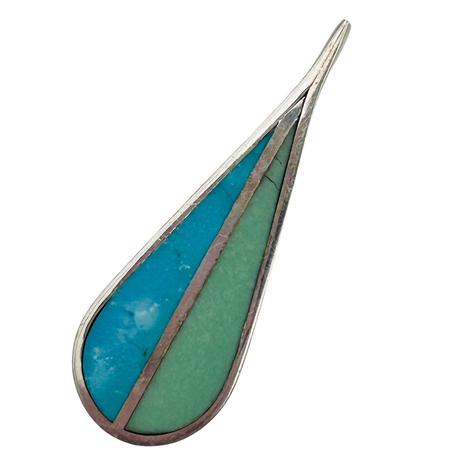 Southwest Sterling Teardrop Inlay Stone Pendant: Southwest Sterling Teardrop Pendant 5.7g — Turquosie and green stone