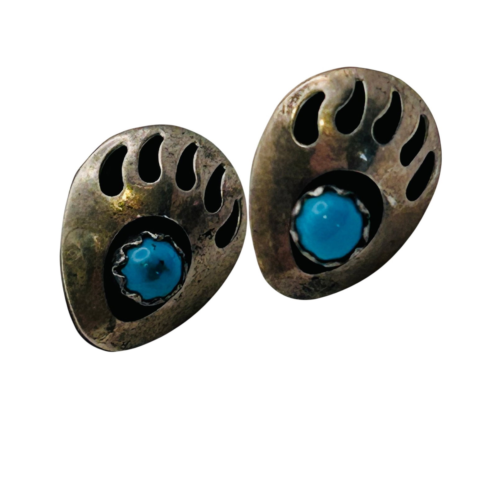 Southwest Sterling Turquoise Bear Claw Earrings (1 of 4)