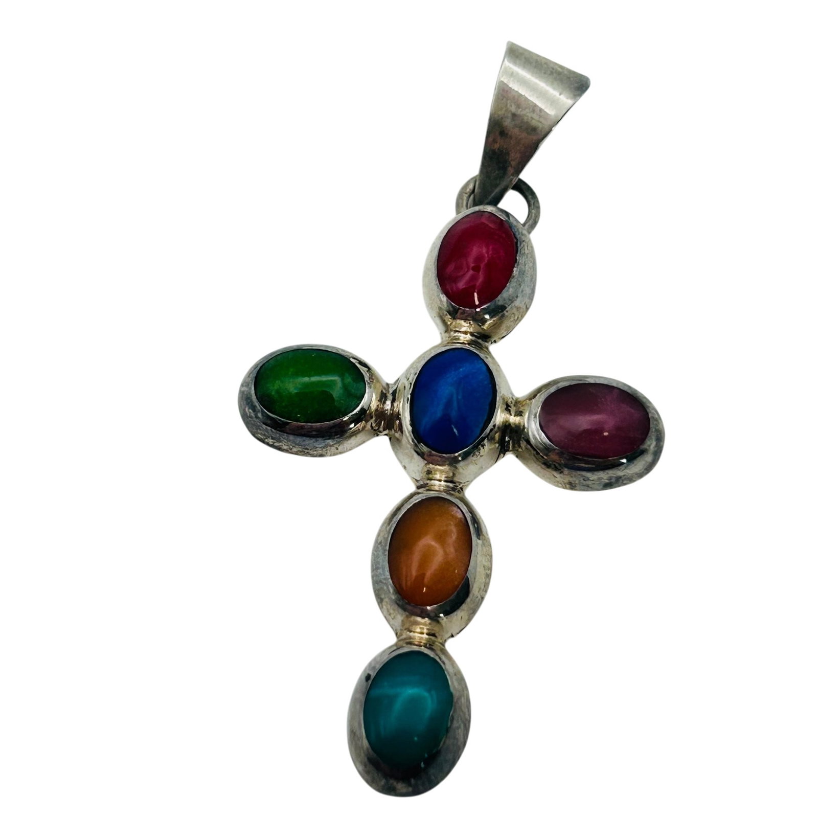 Taxco Mexico 950 Silver Stone Cross Pendant (1 of 5)