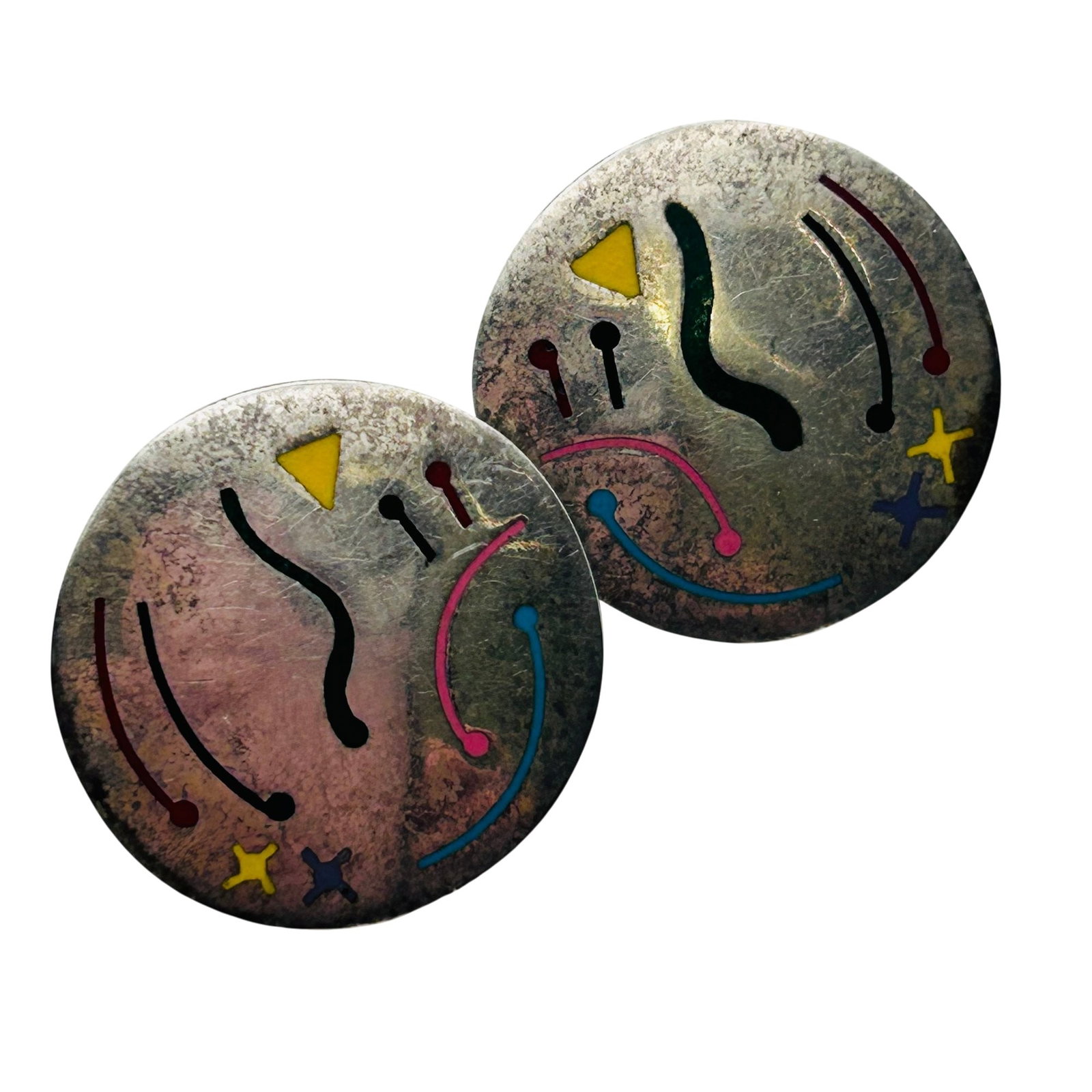 Mexico Sterling Enamel Medallion Earrings (1 of 6)