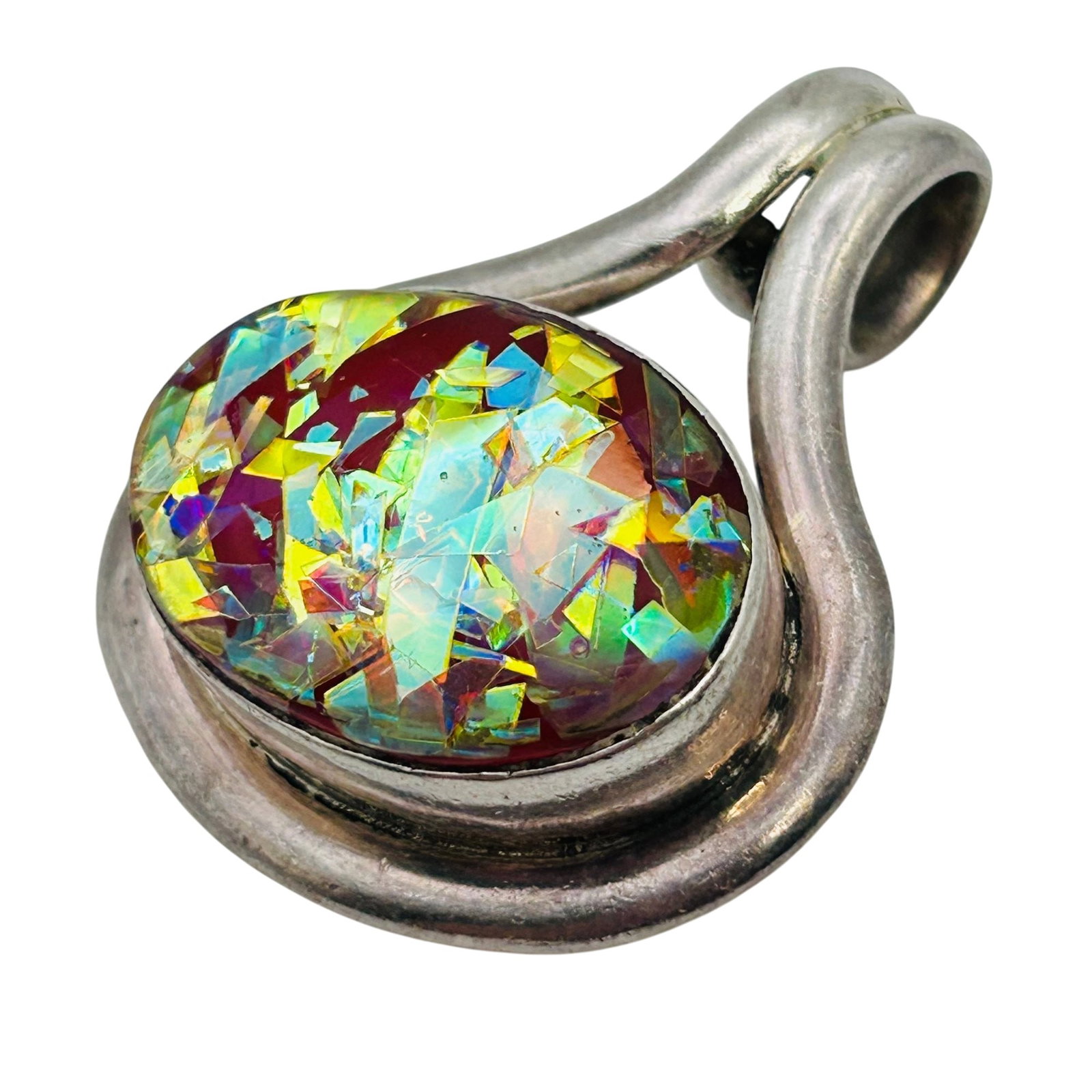 Mexico Sterling Dichroic Glass Oval Pendant: Mexico Sterling Dichroic Glass Oval Pendant 20g