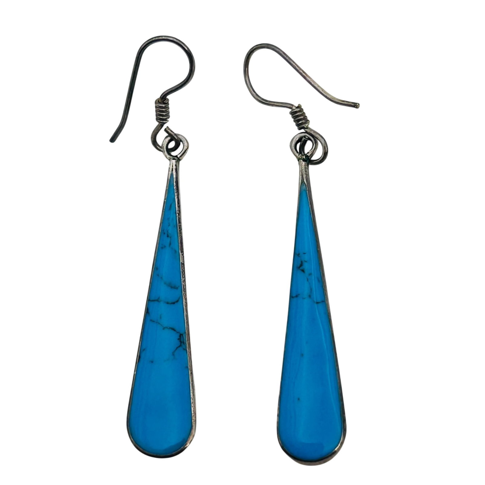 Mexico Sterling Turquoise Teardrop Earrings (1 of 4)