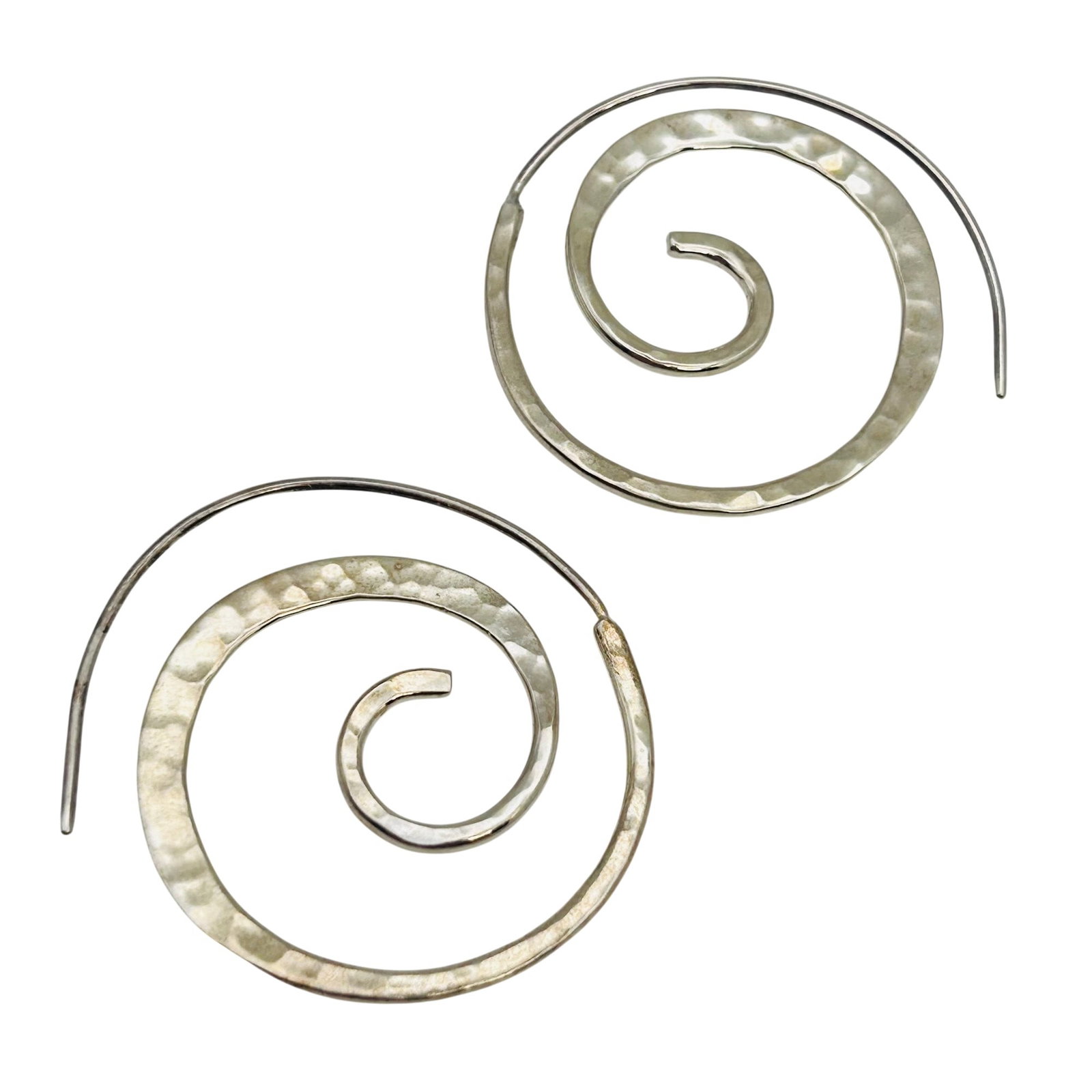 Signed Mexico Sterling Hammered Earrings (1 of 5)