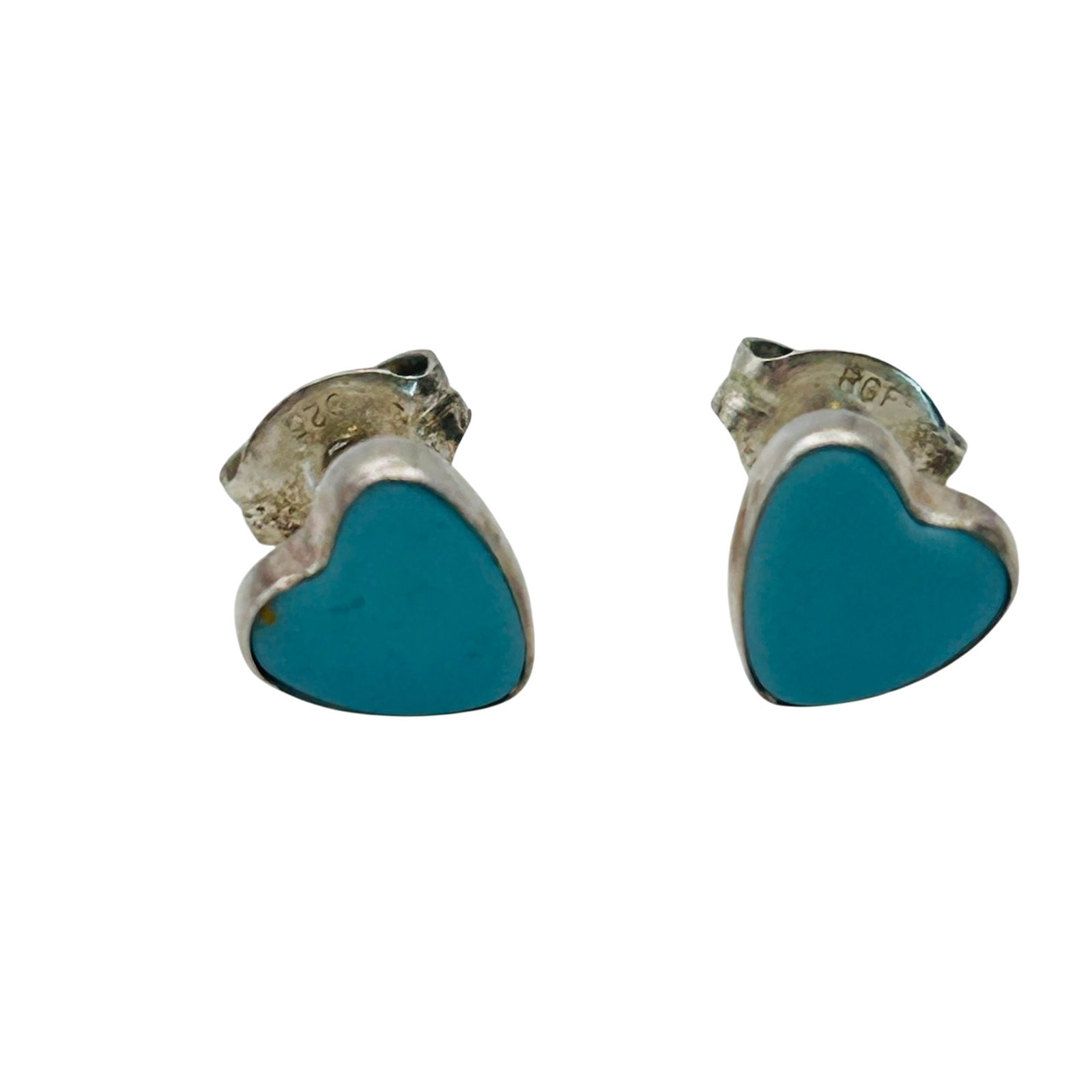 Native Sterling Turquoise Heart Earrings: Native Sterling Turquoise Heart Earrings .8g