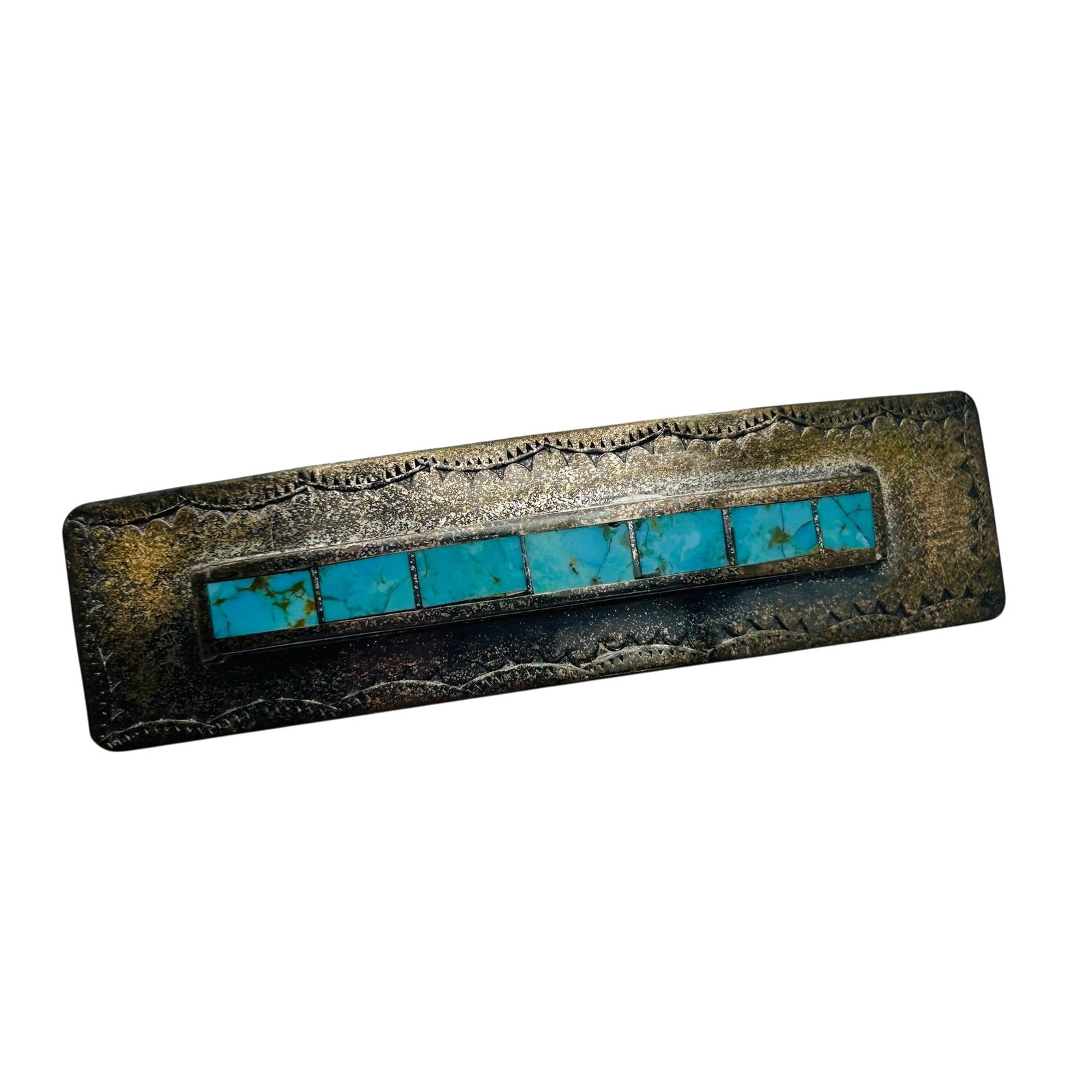 Vintage Signed Navajo Sterling Turquoise Hair Clip (1 of 8)