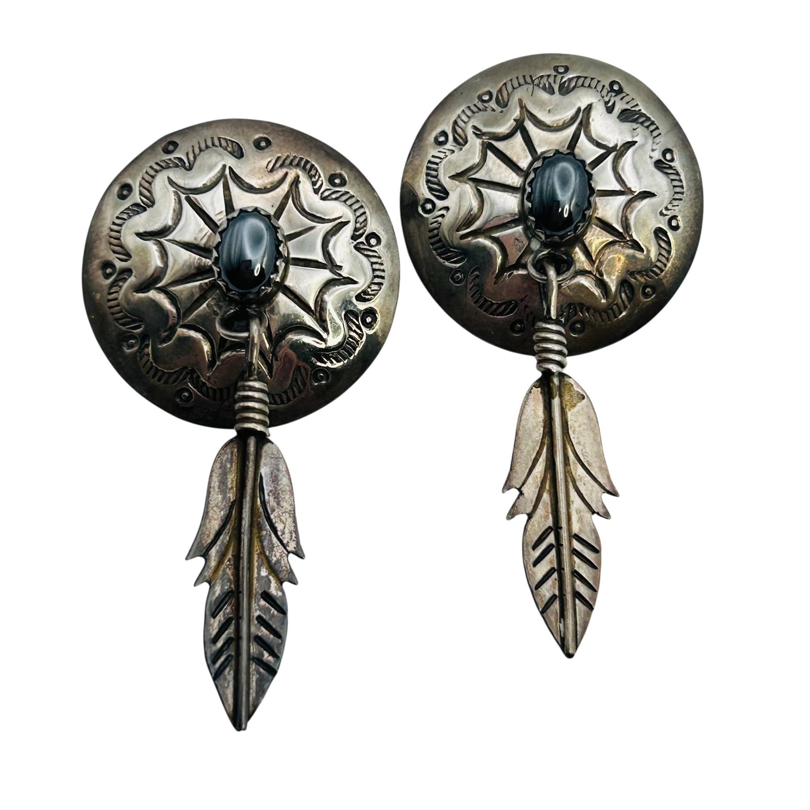 Navajo Sterling Stamped Hematite Earrings (1 of 6)
