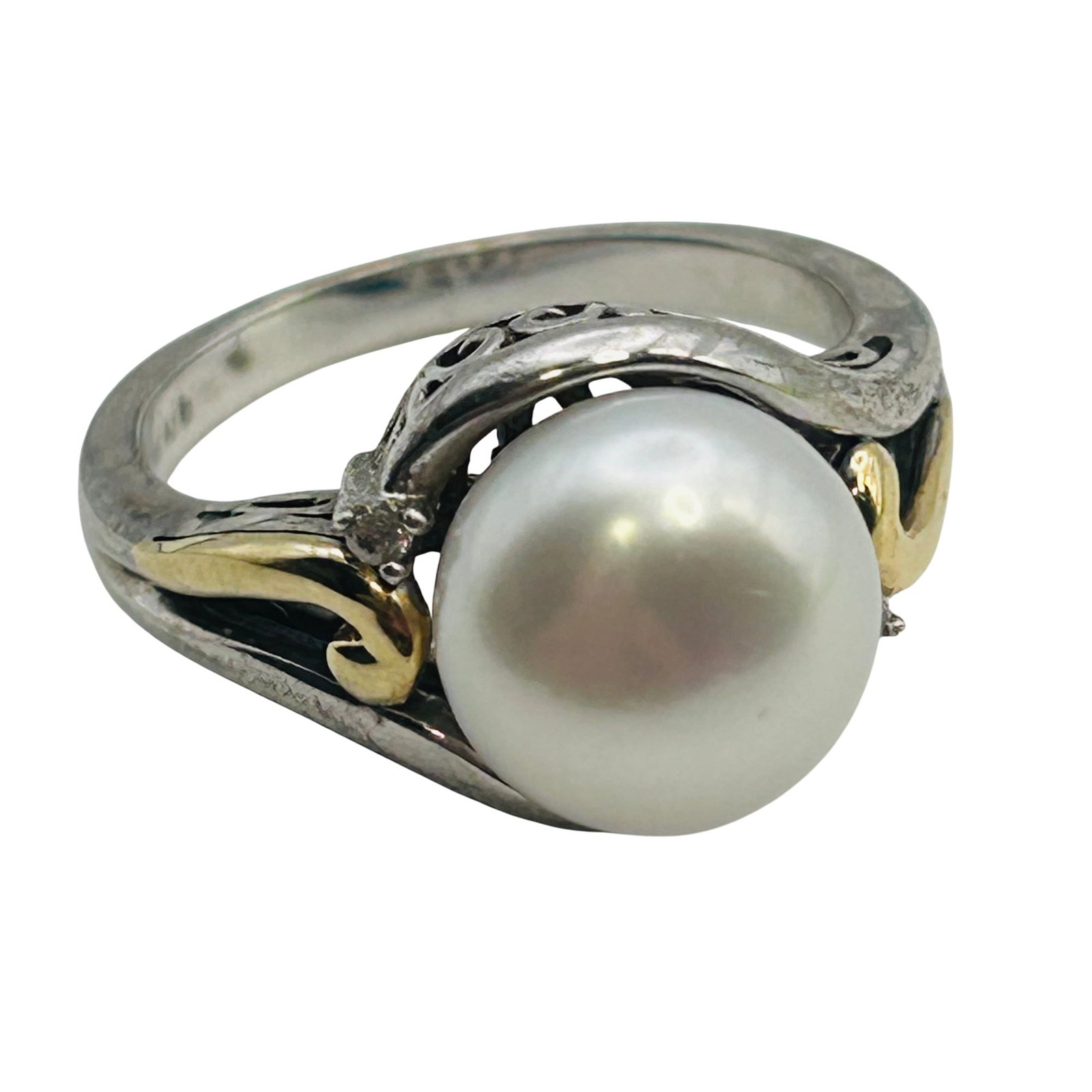Signed Sterling And 14k Pearl Ring Sz 7 (1 of 8)
