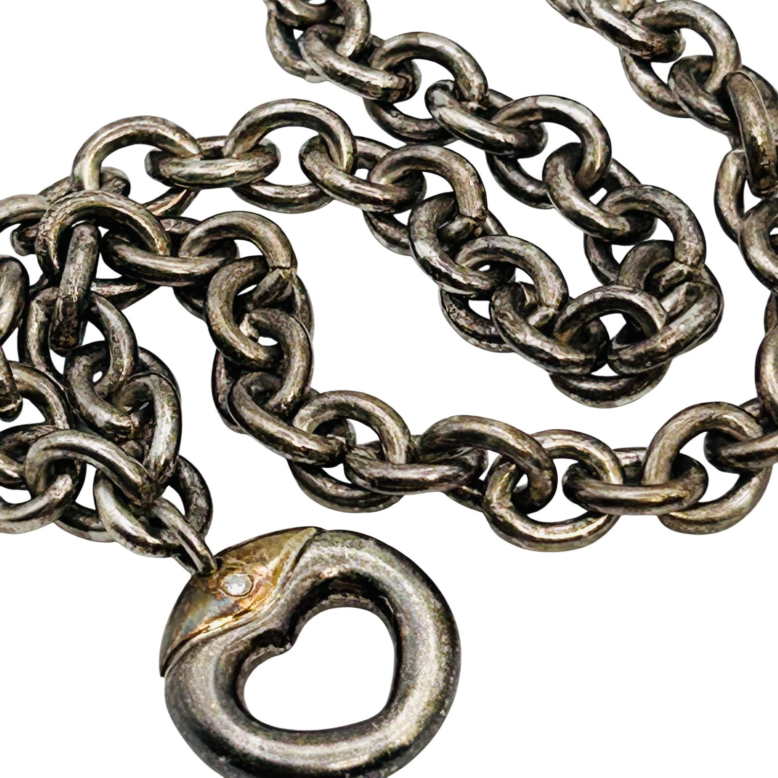 Sterling Diamond Heart Pendant Cable Chain Necklace: Sterling Diamond Heart Pendant Cable Chain Necklace 58.3g