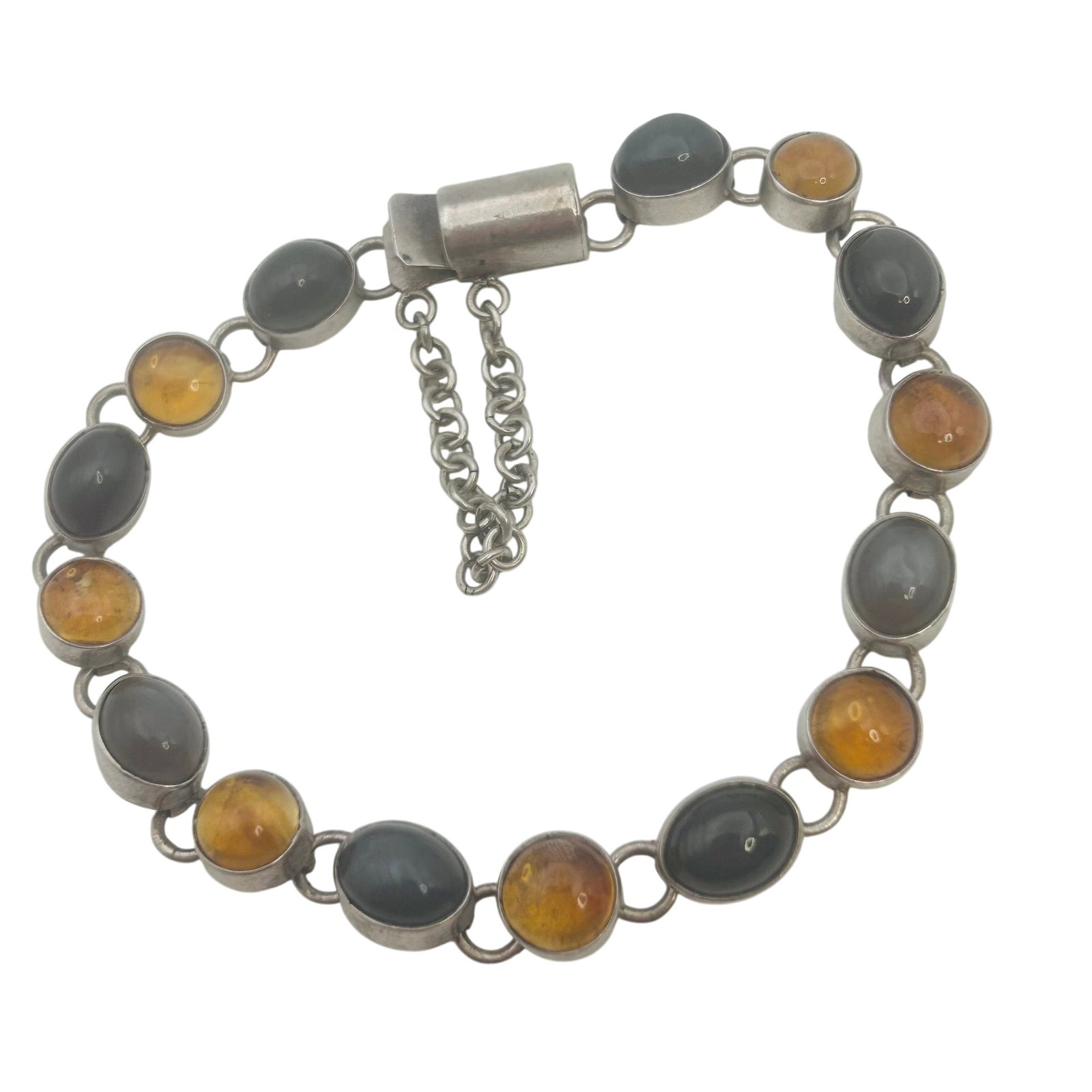 Sterling Multi-stone Linked Chain Bracelet: Sterling Multi-stone Linked Chain Bracelet | 19.6g | Citrine and Moonstone