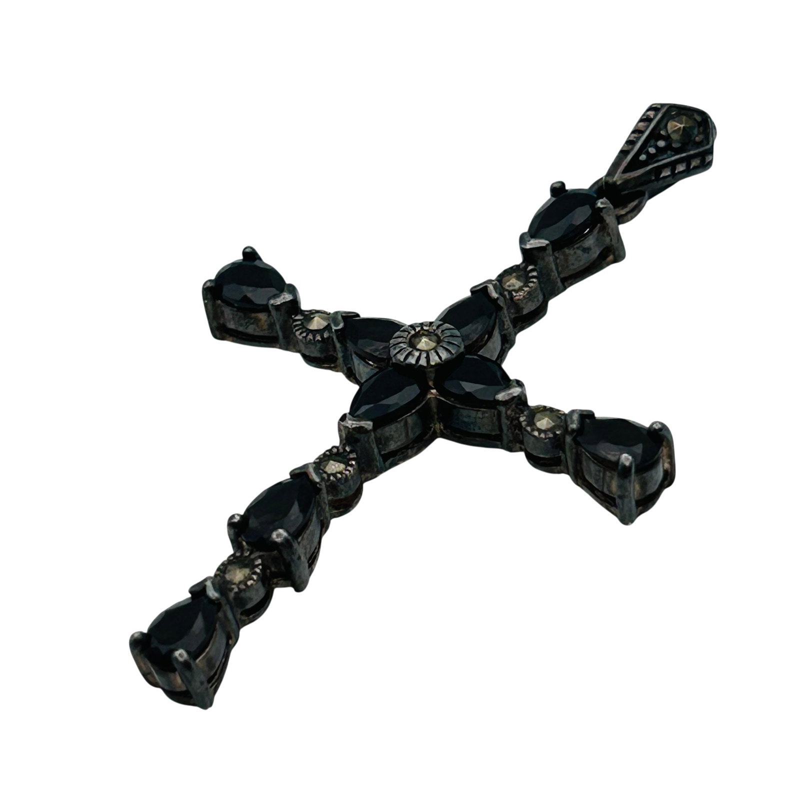 Signed Sterling Smokey Quartz Cross Pendant (1 of 6)
