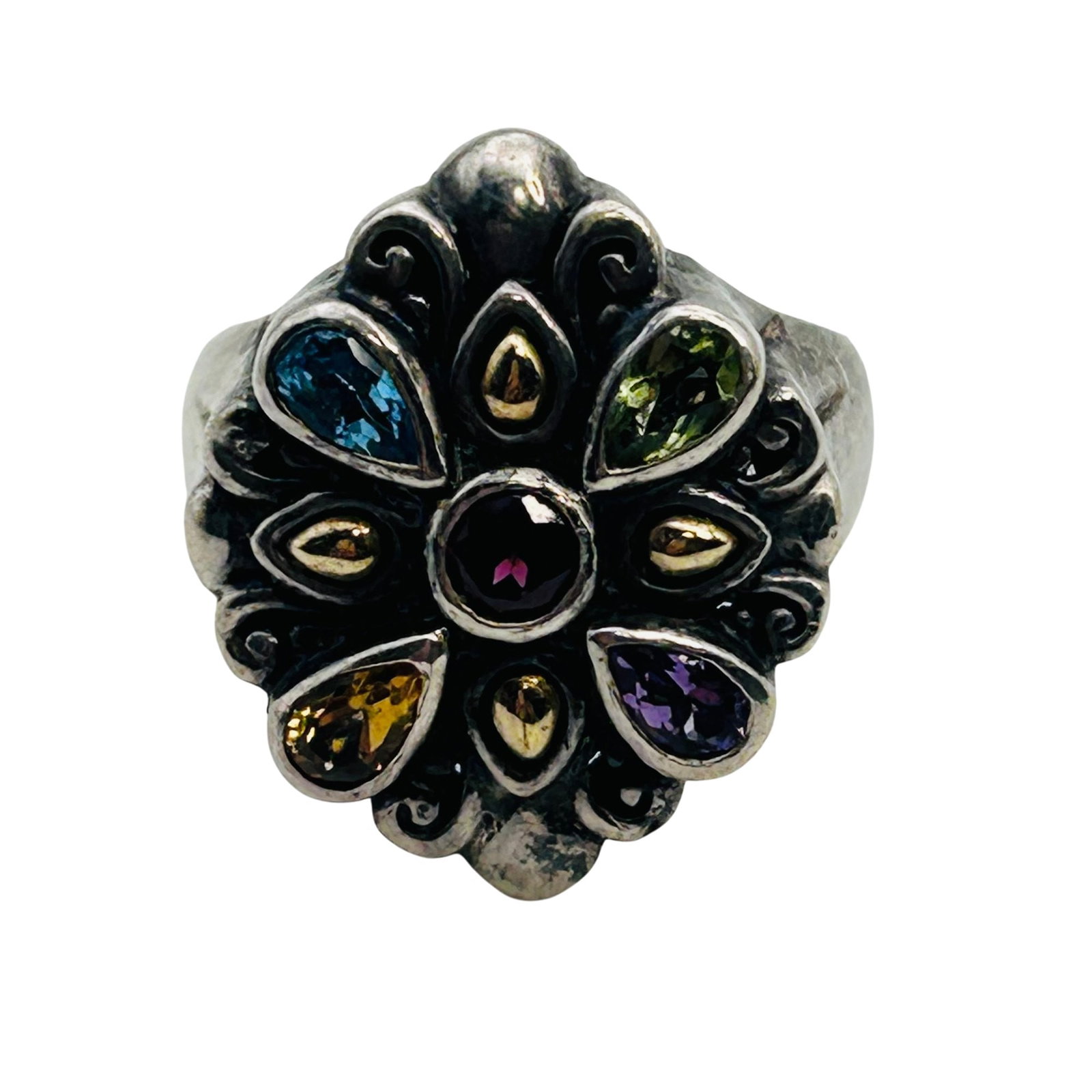 Signed Sterling And 18k Multi-gem Ring Sz 7 (1 of 7)