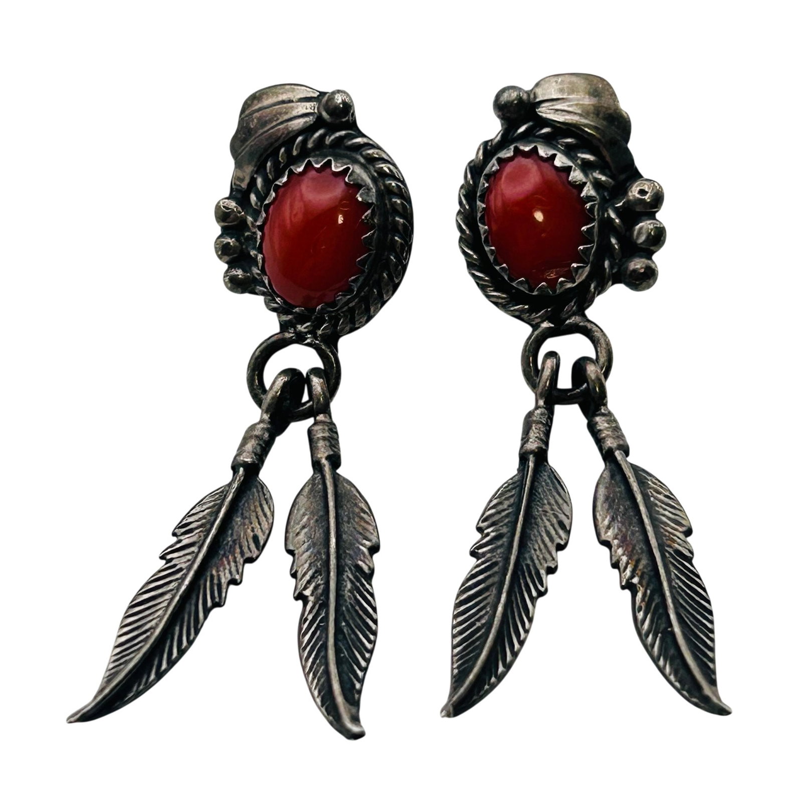 Southwest Sterling Coral Feather Earrings (1 of 5)