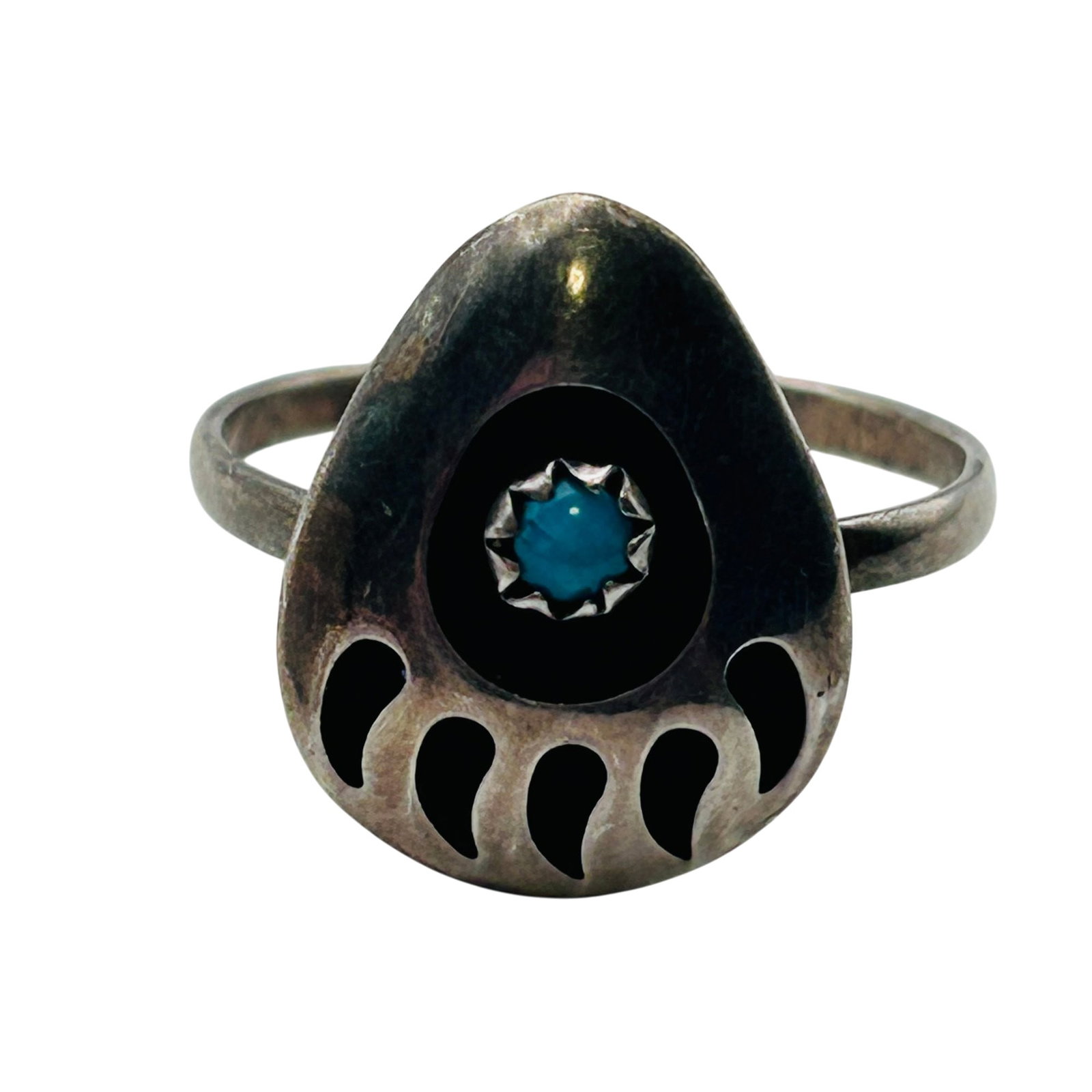 Native Sterling Turquoise Bear Claw Ring Sz 7 (1 of 5)