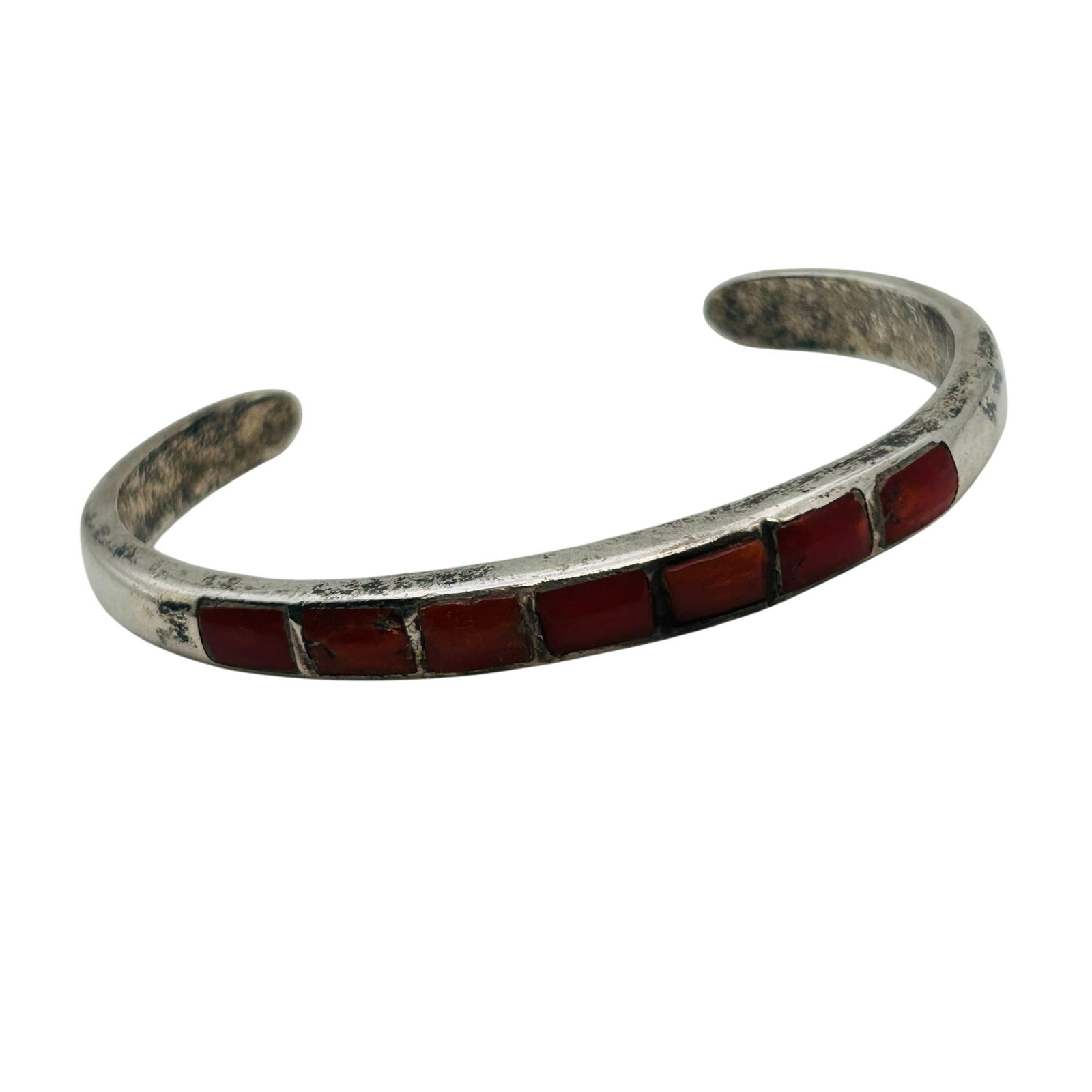 Native Sterling Inlay Coral Cuff Bracelet (1 of 8)