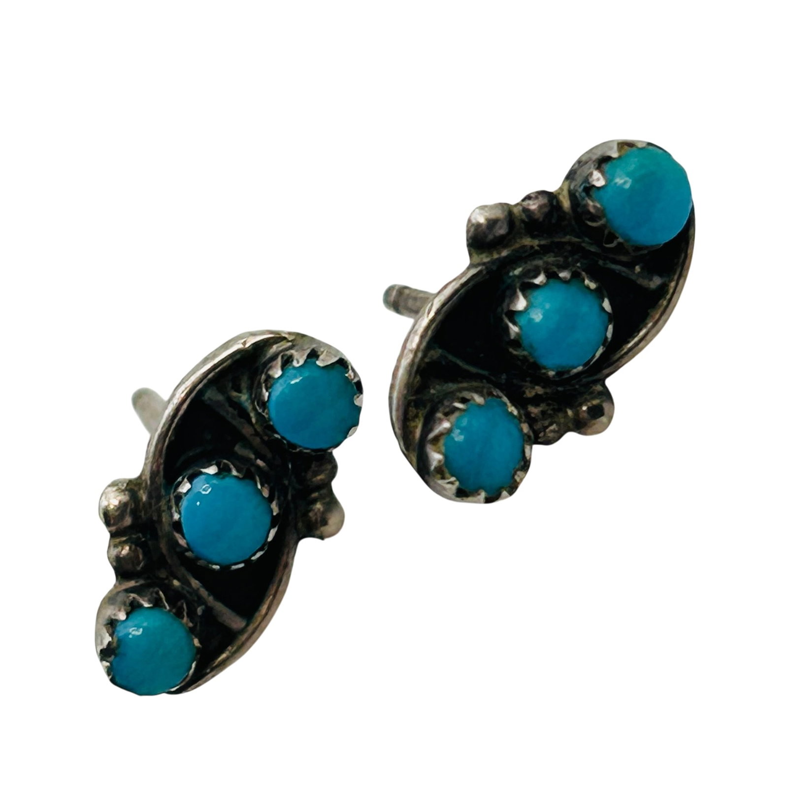 Zuni Sterling Row Turquoise Earrings (1 of 4)