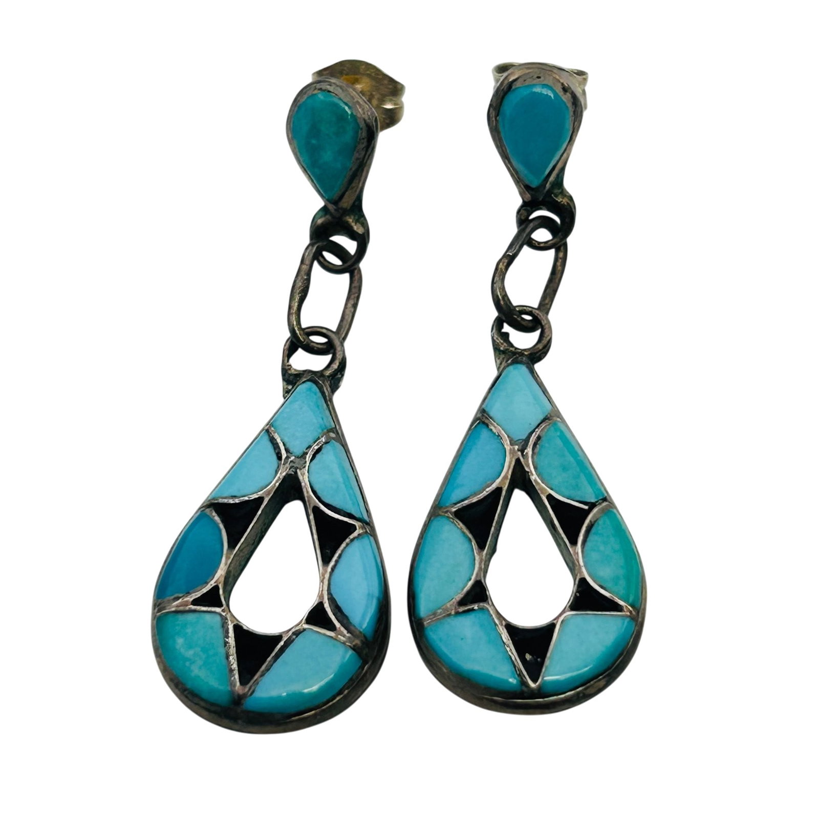 Emma Bowekaty Zuni Sterling Inlay Stone Earrings (1 of 5)