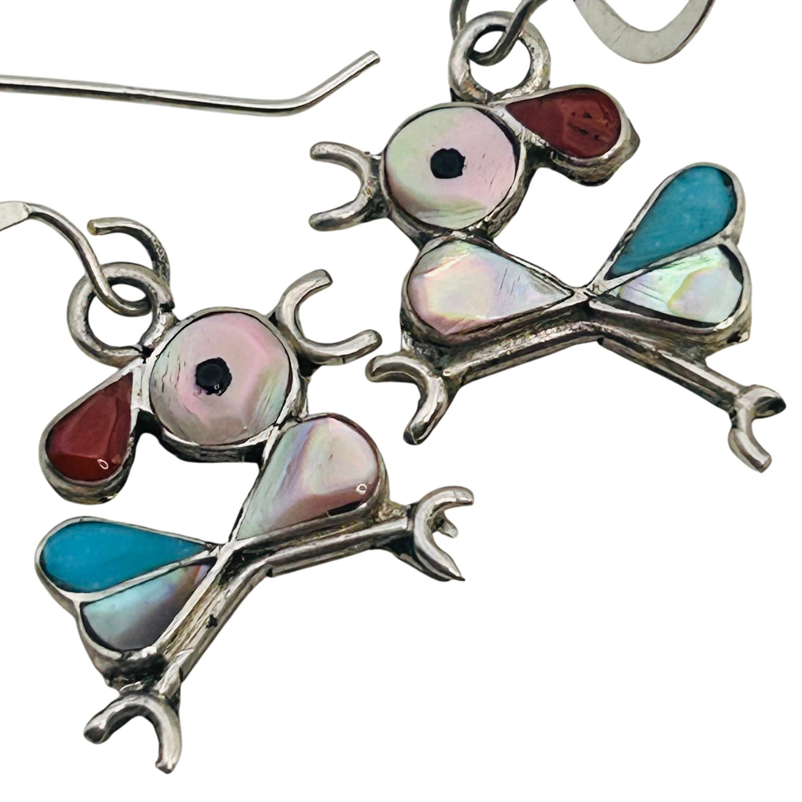 Zuni Sterling Inlay Roadrunner Earrings: Zuni Sterling Inlay Roadrunner Earrings |1.6g | turquoise coral mother of pearl