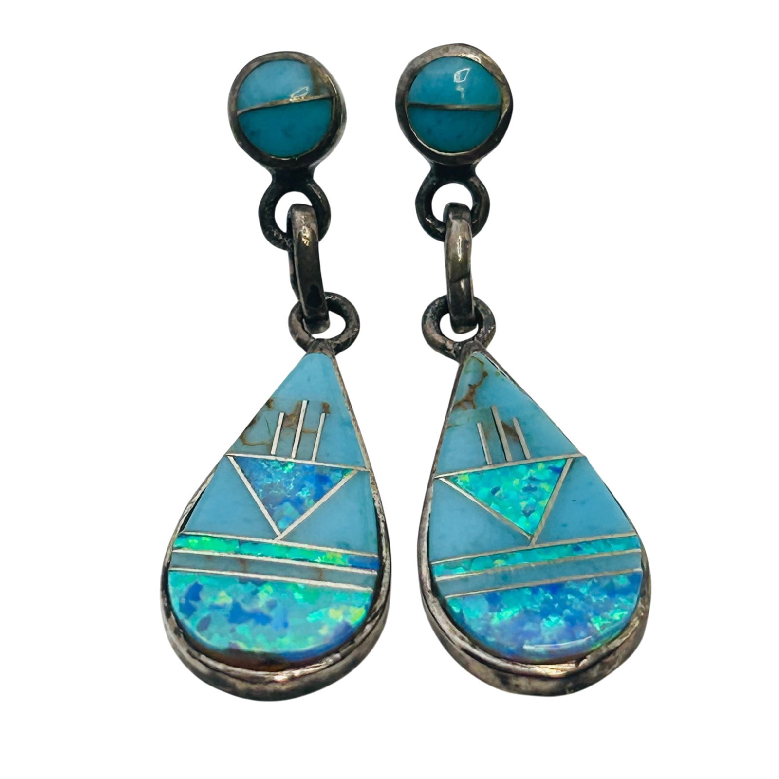 Southwest Sterling Opal Turquoise Earrings (1 of 5)