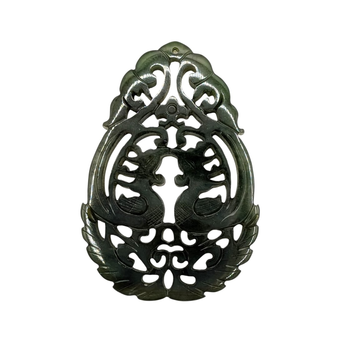 Chinese Export Hand Carved Moss Agate Double Dragon Pendant (1 of 3)