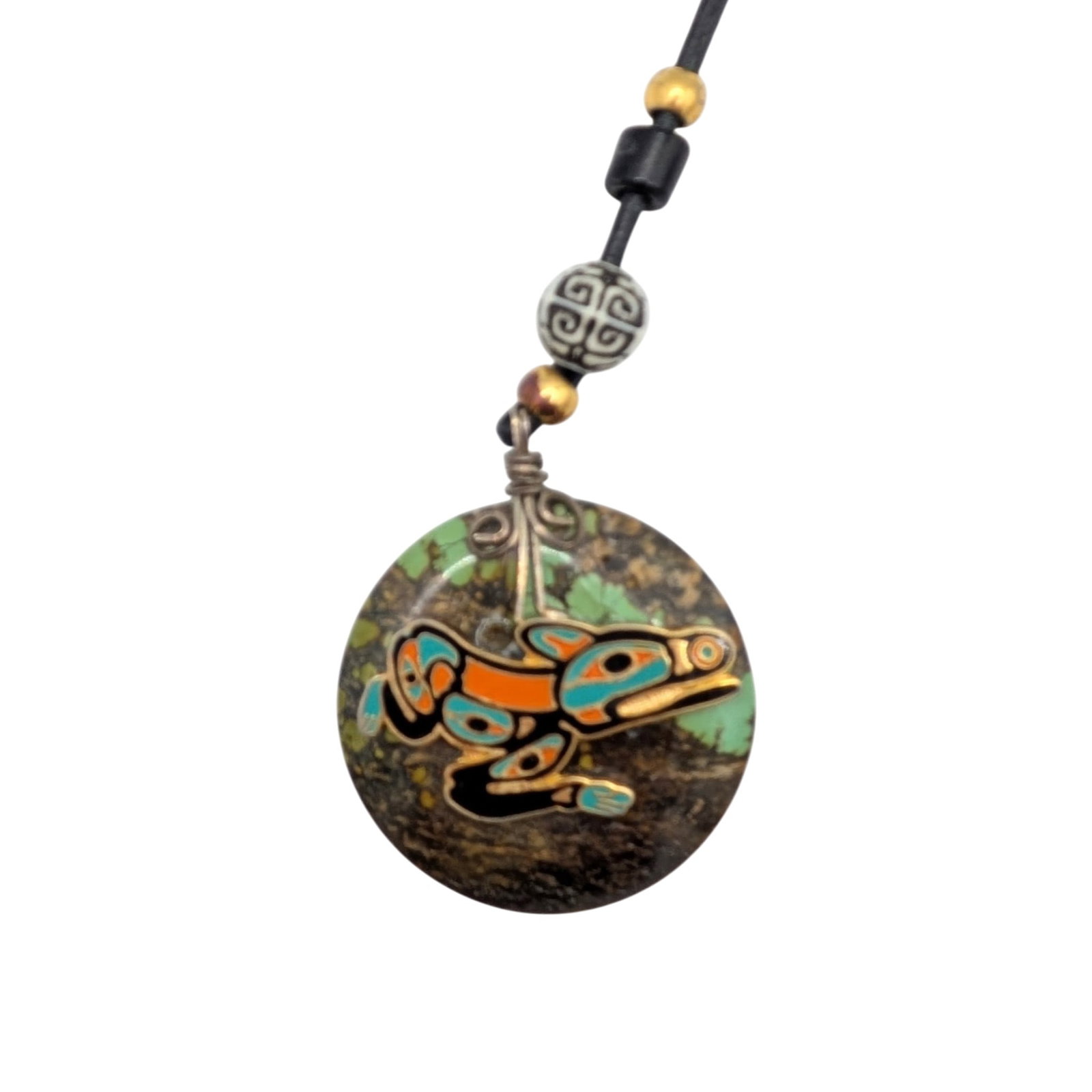 Handmade Sterling Silver Gold Tone Turquoise Glass Cloisonne Enamel Dog Necklace: Handmade Sterling Silver, Gold Tone Metal, Turquoise, Glass, Cloisonne Enamel Dog Necklace. 20in Length. 37.5g