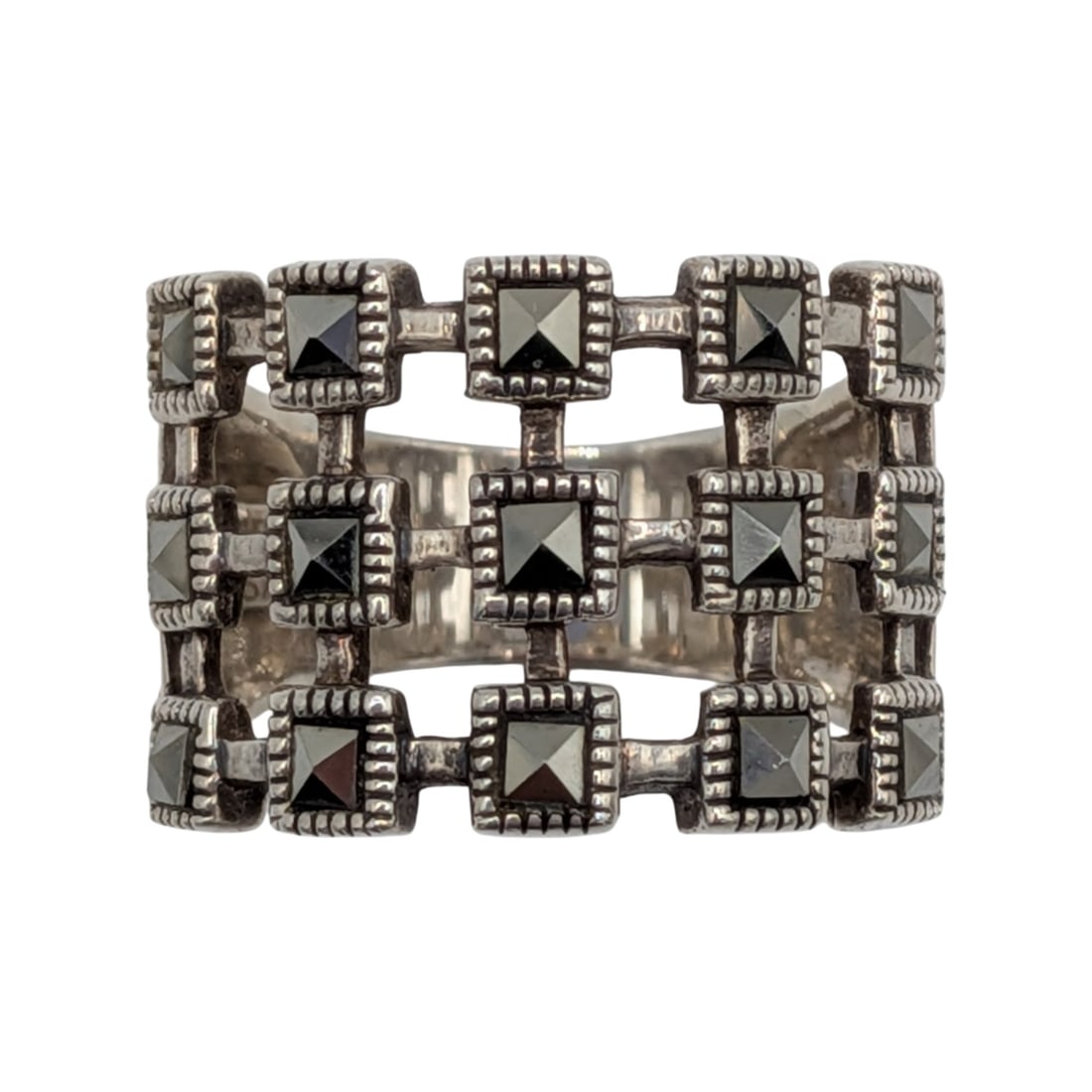 Signed Sterling Silver Marcasite Wide Band (1 of 5)