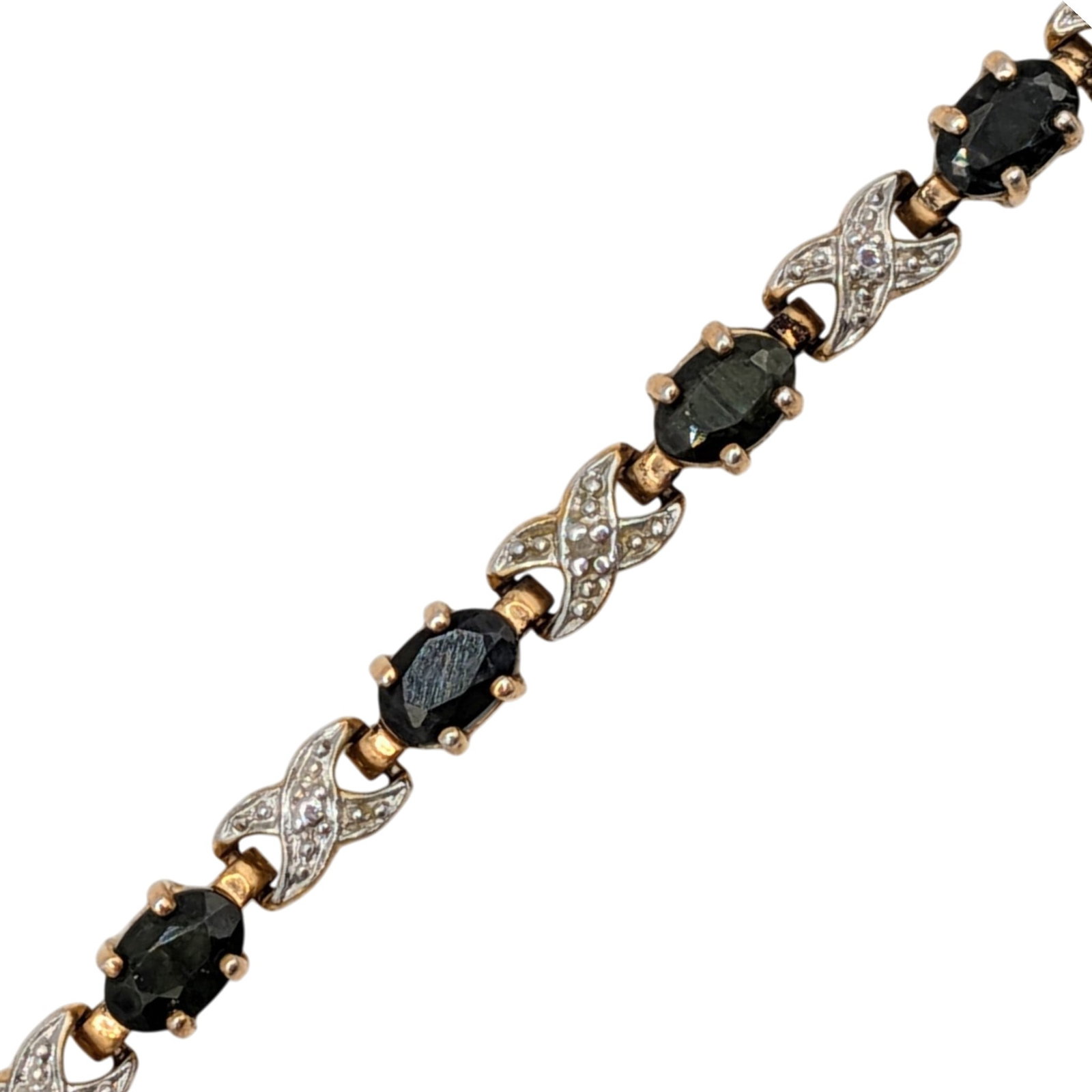 Ross Simons Gold Over Sterling Silver Topaz Diamond Tennis Bracelet: Ross Simons Gold Over Sterling Silver, Topaz, Diamond Tennis Bracelet. 7.25in Length. Signed R (fancy) 925 China. 10.3g