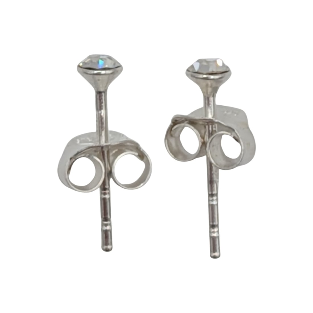 Signed Sterling Silver Tiny Rhinestone Stud Earrings - 2