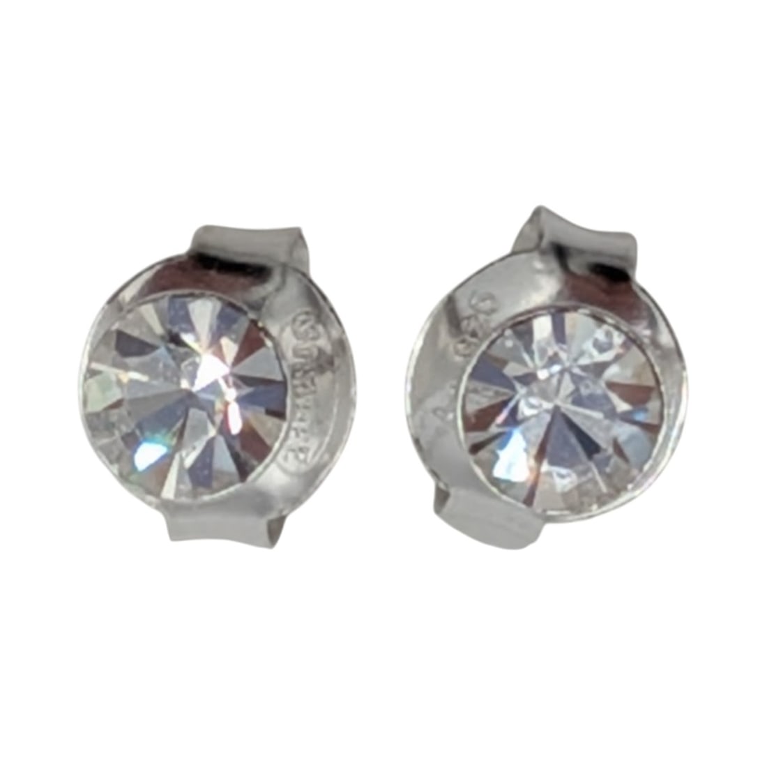 Signed Sterling Silver Small Rhinestone Stud Earrings: Signed Sterling Silver, Small Rhinestone Stud Earrings. Signed STE diamond BEE Ag 925. .1g