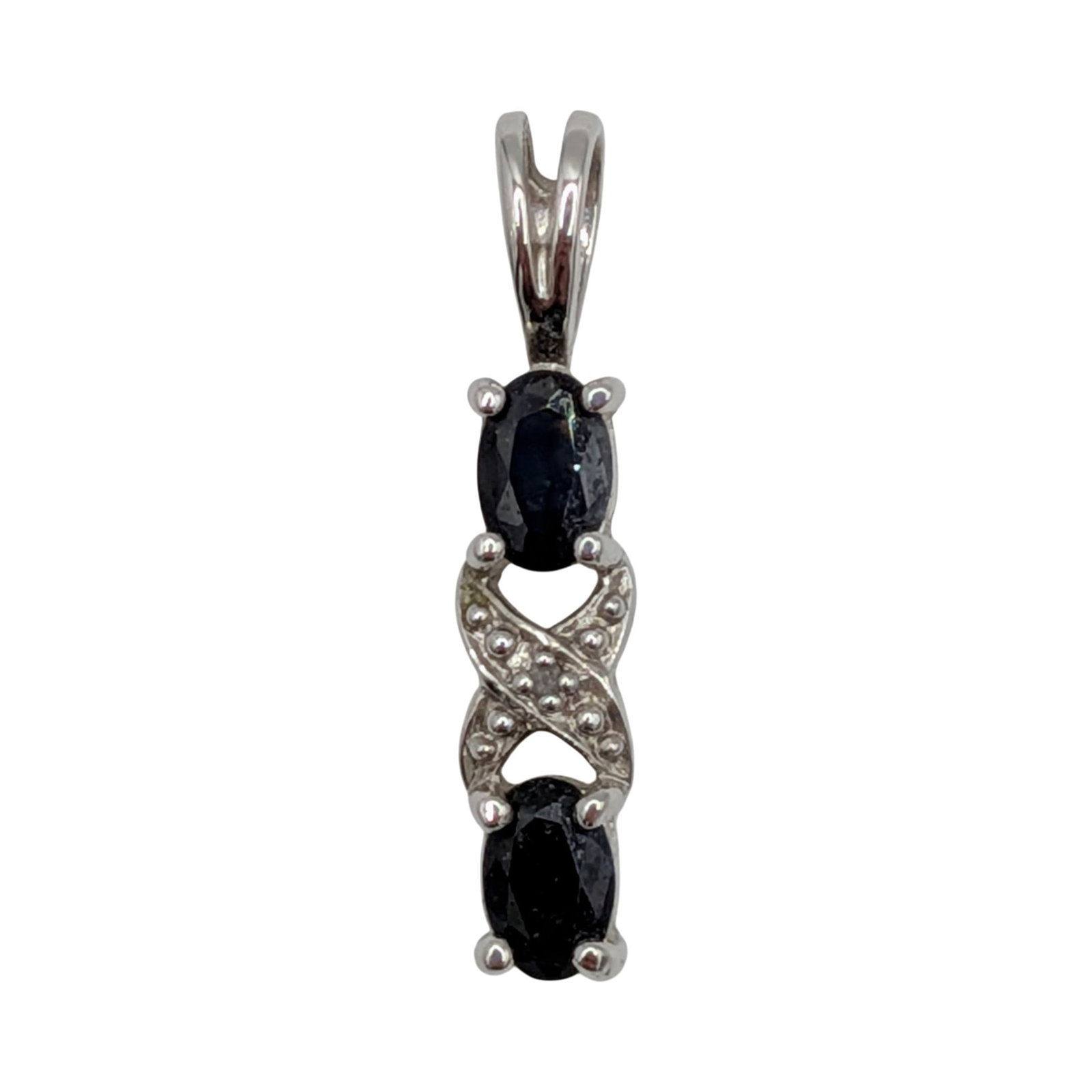 Signed Sterling Silver Sapphire Diamond Double Oval Pendant: Signed Sterling Silver, Sapphire, Diamond Double Oval Pendant. Signed 925 pictograph China. 1.5g
