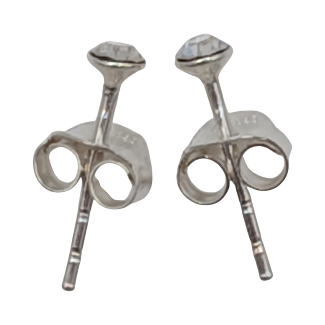 Signed Sterling Silver Tiny Rhinestone Stud Earrings - 2