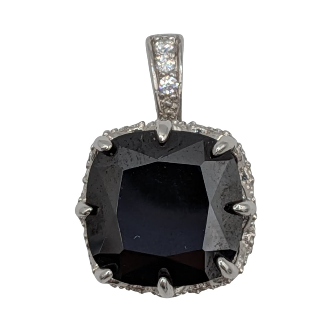 Signed Sterling Silver Rhinestone Cushion Cut Pendant: Signed Sterling Silver, Rhinestone Cushion Cut Pendant. Signed. CAH 925 c in circle China. 4.9g