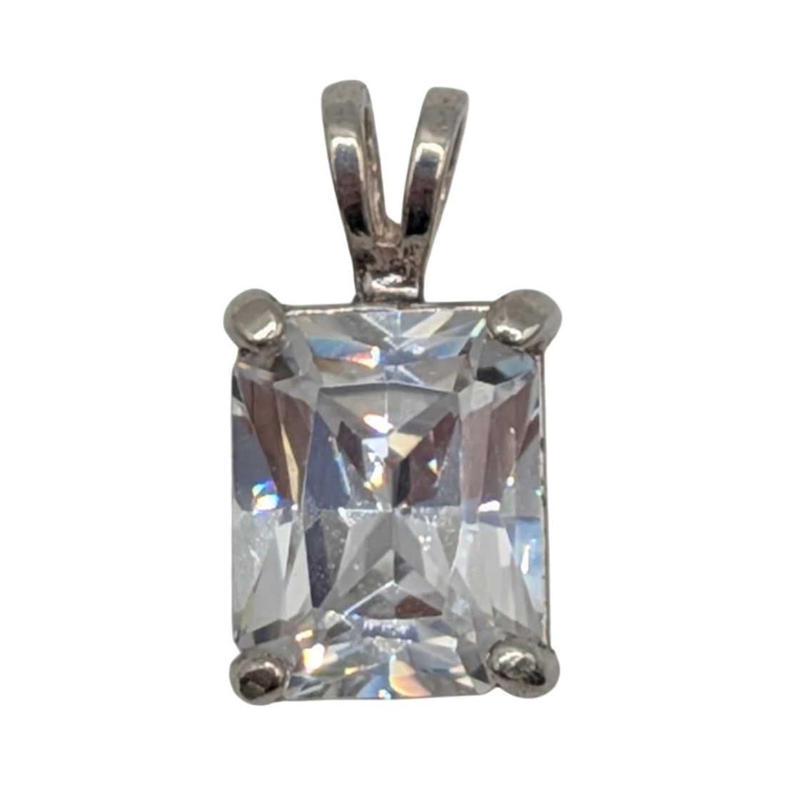Sterling Silver White CZ, Rectangle Pendant: Sterling Silver, White CZ Rectangle Pendant. Signed 925. 2.7g