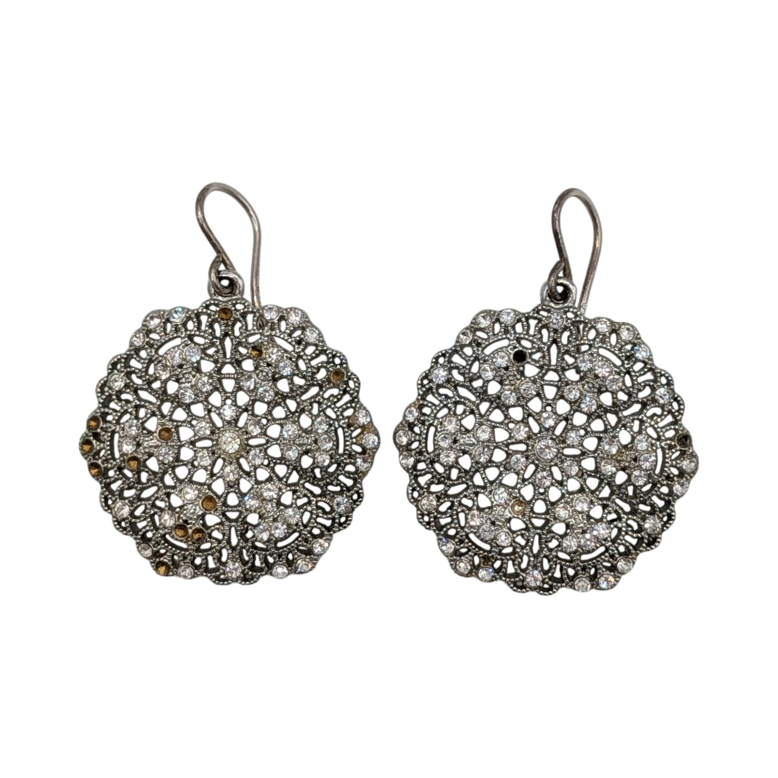 Signed Sterling Silver Rhinestone Filigree Lace Dangle Earrings (1 of 5)