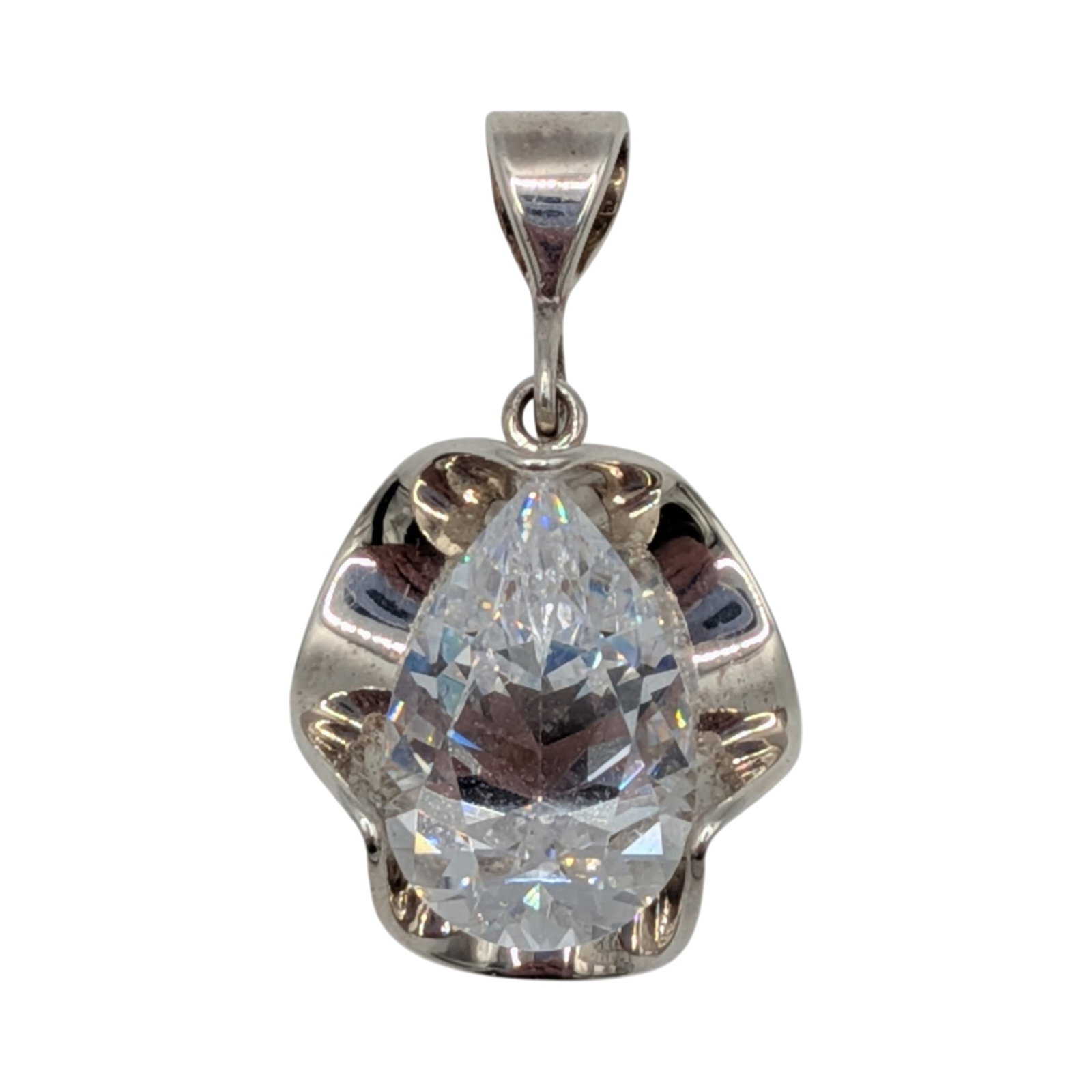 Signed Sterling Silver White CZ Caged Pear Pendant: Signed Sterling Silver, White CZ Caged Pear Pendant. Signed 925 I. 4.1g