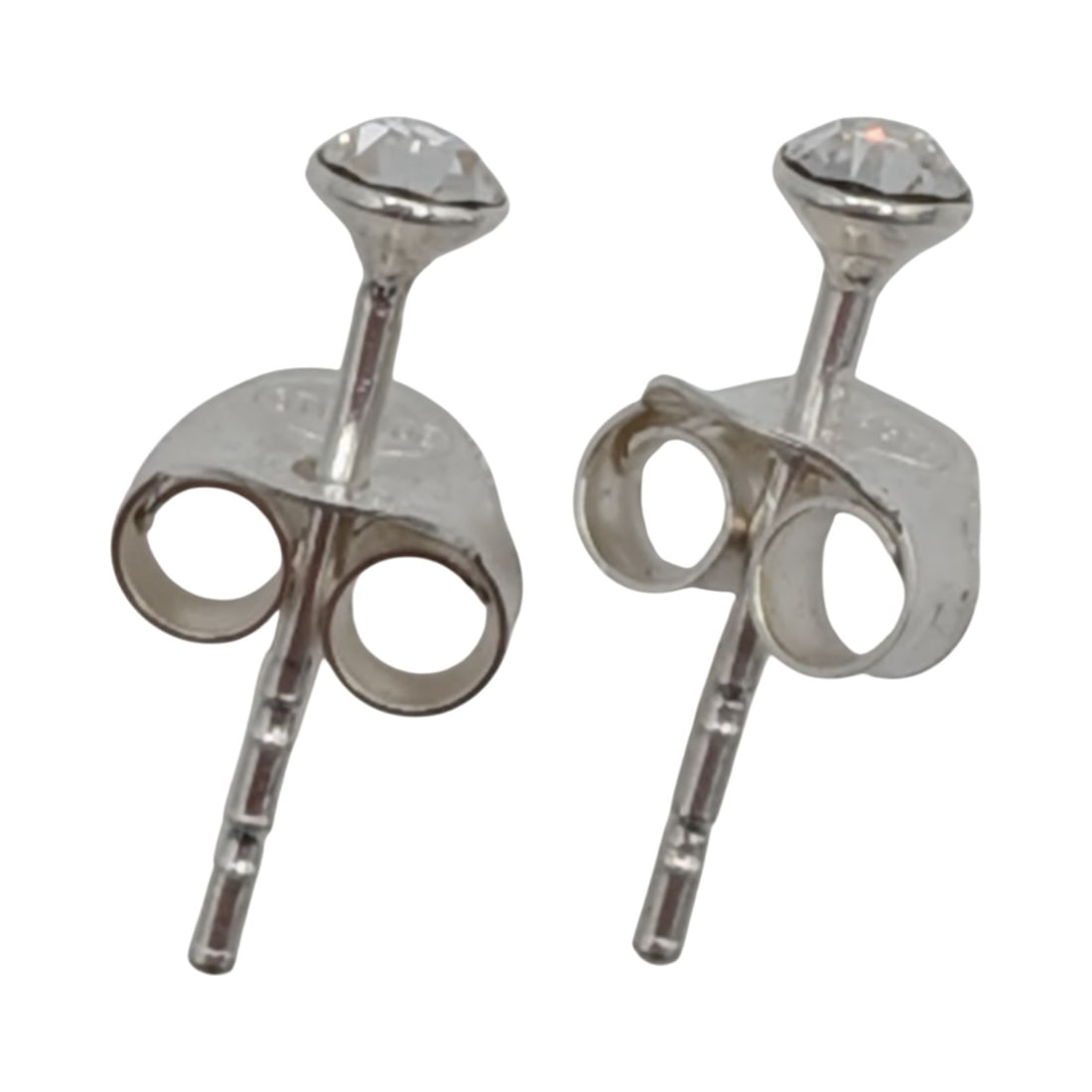 Signed Sterling Silver Tiny Rhinestone Stud Earrings - 2