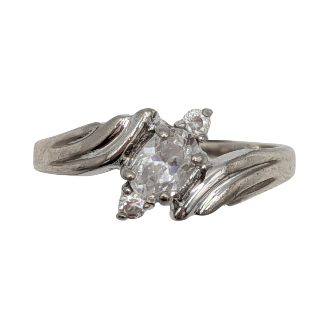 Sterling Silver Rhinestone Tri Stone Ring Size 8.5 (1 of 4)