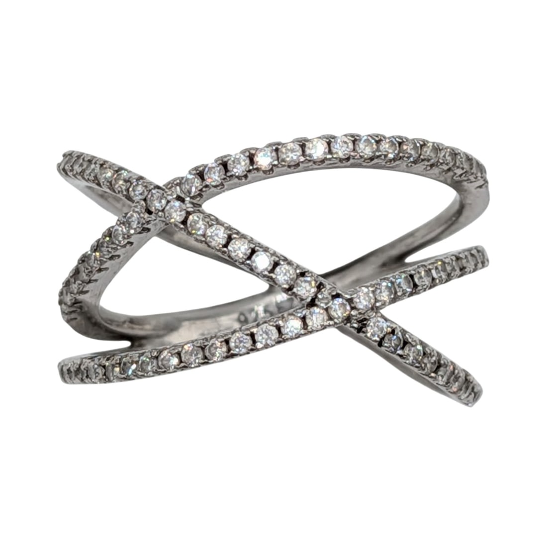 Signed Sterling Silver CZ Criss Cross Band Ring Size 6.5 (1 of 4)