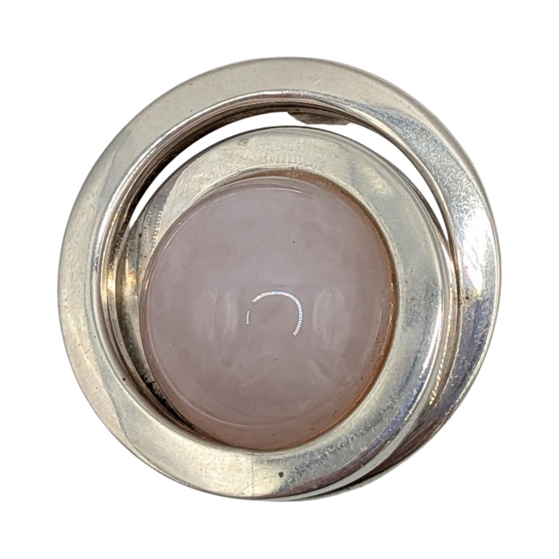 Signed Sterling Silver Rose Quartz Double Circle Swirl Slide Pendant: Signed Sterling Silver, Rose Quartz Double Circle Swirl Slide Pendant. Signed C.L. 925. 20.3g