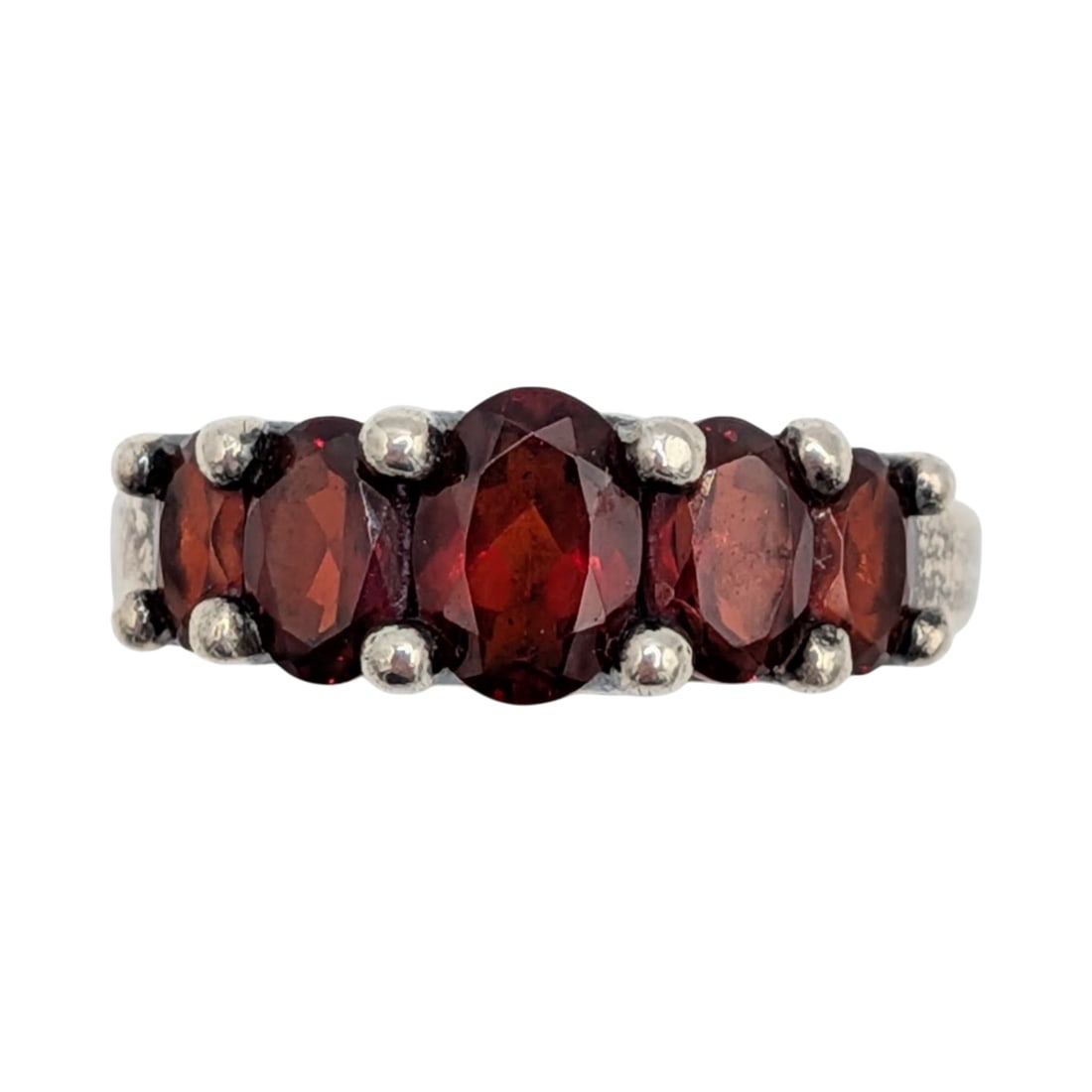 Signed Sterling Silver Garnet Graduated 5 Stone Ring Size 8 (1 of 4)