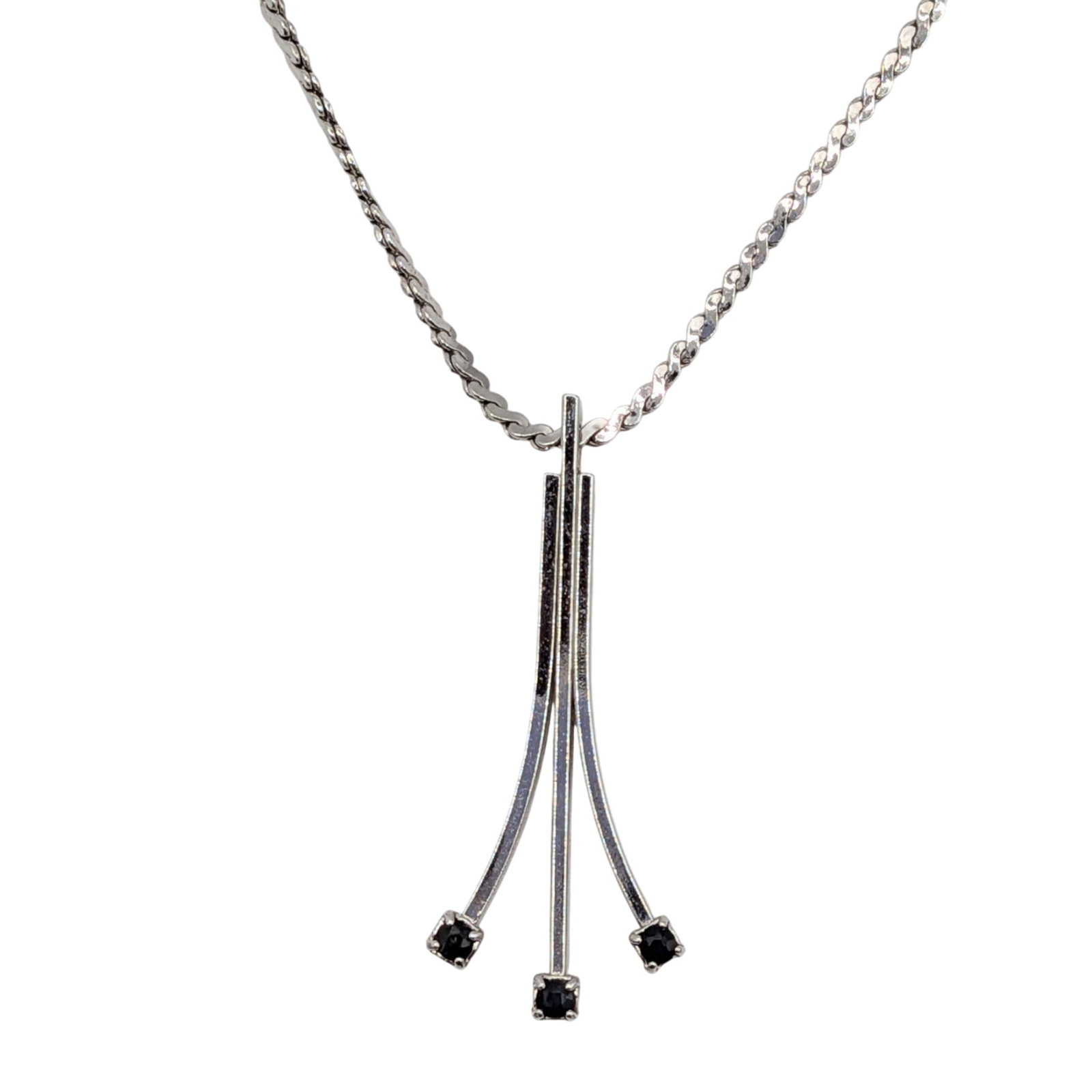 Signed Sterling Silver Topaz Branch Motif Slide Necklace: Signed Sterling Silver, Dark Blue Topaz Triple Branch Motif Slide Necklace. 18in Length 1 mm Flattened Twist Chain. Signed STE 925. 10.5g