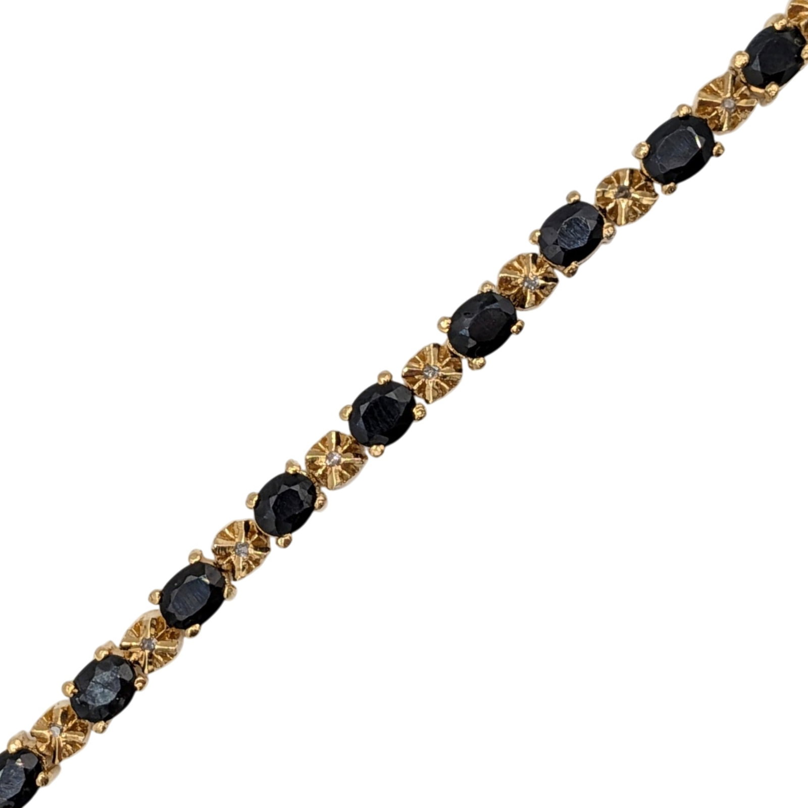 Gold Over Sterling Silver Diamond Sapphire Tennis Bracelet: Gold Over Sterling Silver, Diamond, Sapphire Tennis Bracelet. 7.75in Length. Signed 925. 12.6g