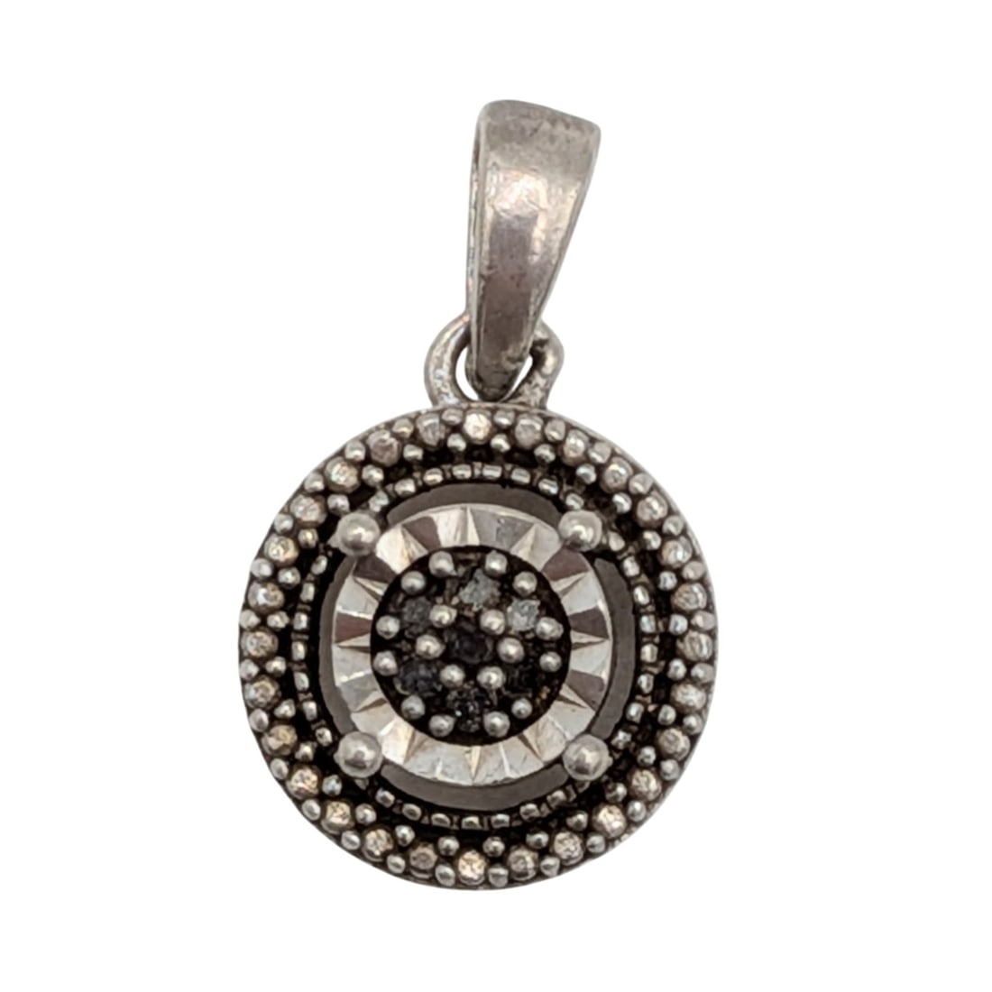 Signed Sterling Silver Diamond Cluster Halo Pendant: Signed Sterling Silver, Diamond Cluster Halo Pendant. Signed SK9 925. 1.2g