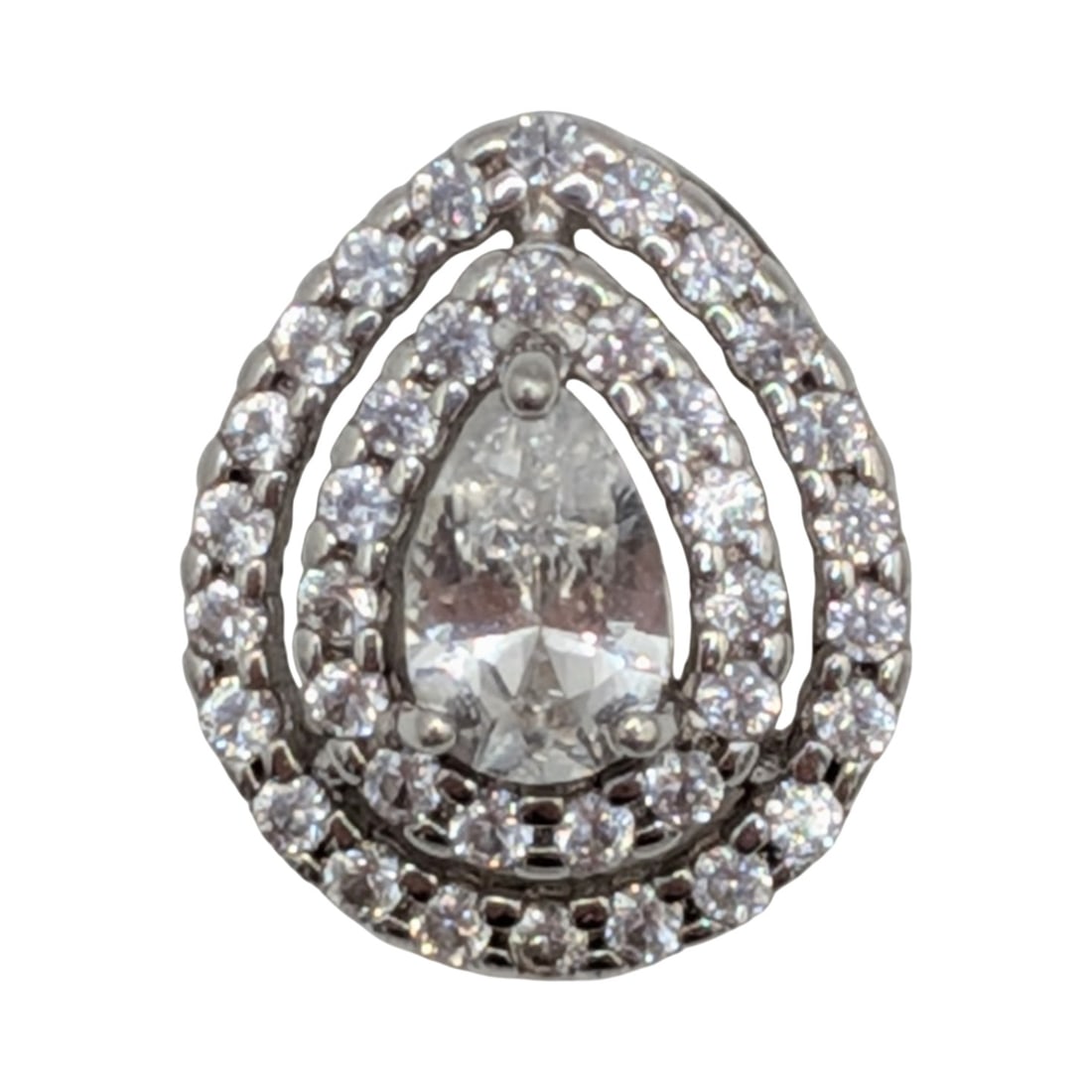 Signed Sterling Silver White Sapphire CZ Slide Pendant: Signed Sterling Silver, White Sapphire, CZ Double Pear Shape Slide Pendant. Signed PAJ 925 China. 1.4g