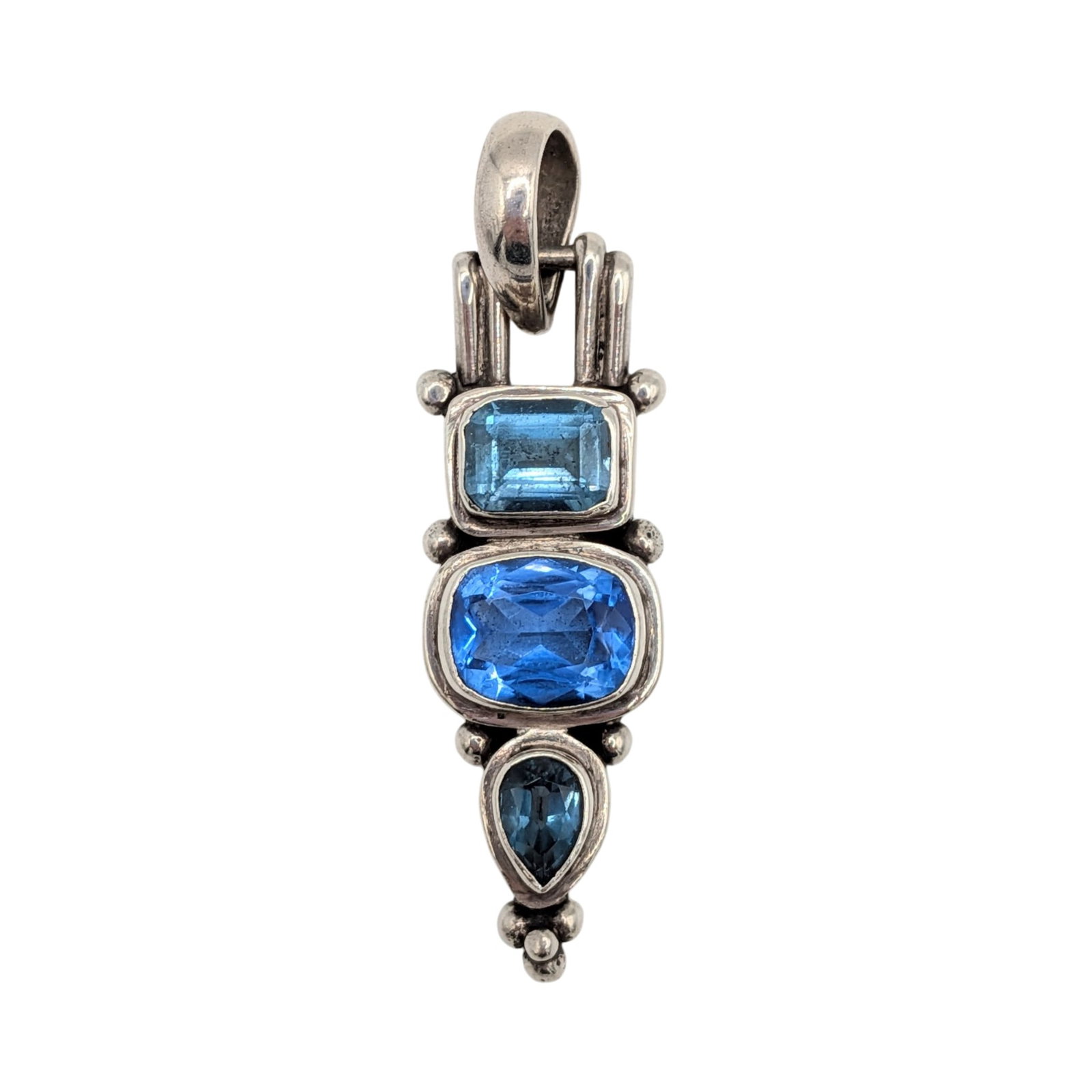 Sterling Silver Topaz Triple Stone Pendant: Sterling Silver, Topaz Triple Stone Pendant. Signed 925. 9.4g