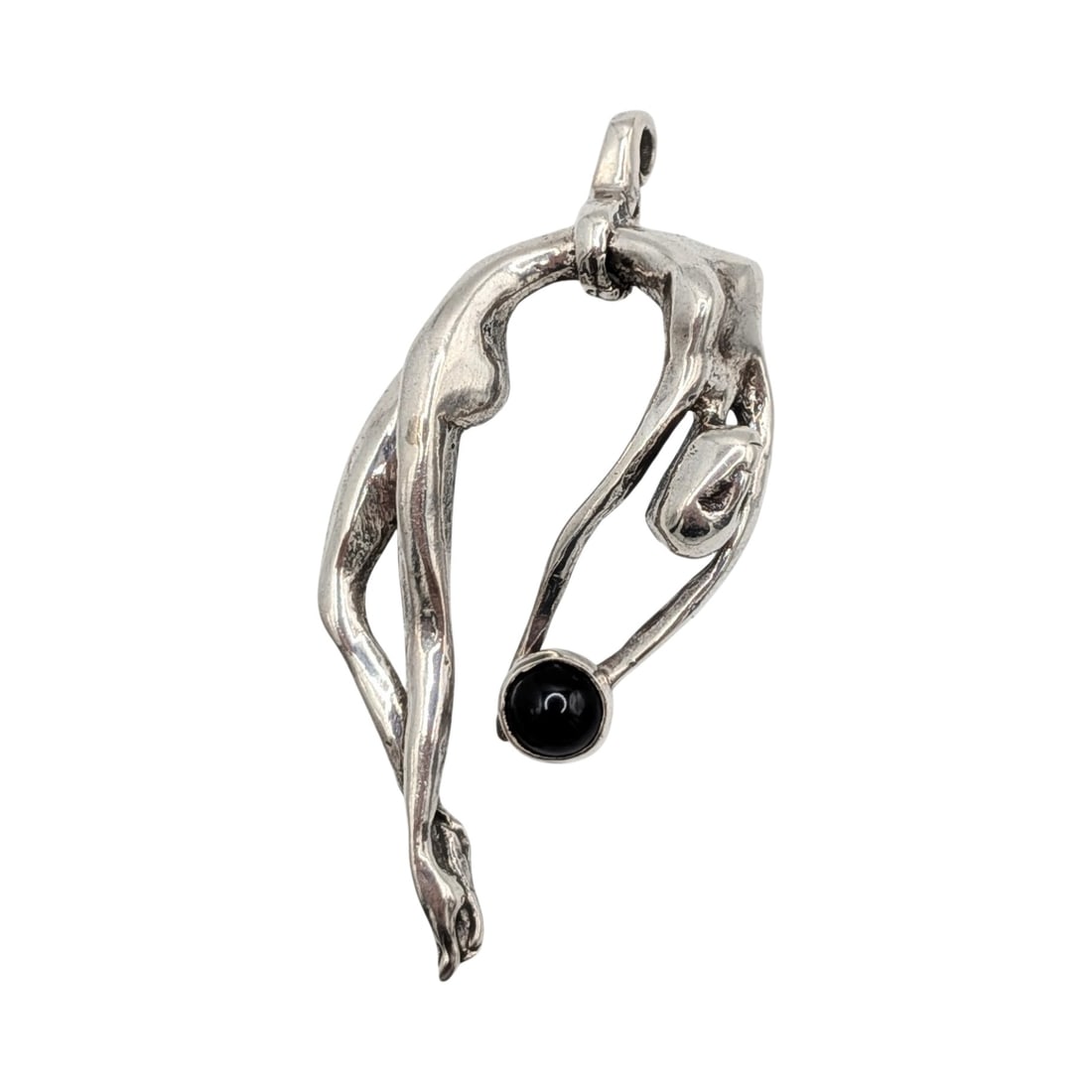 Signed Sterling Silver Onyx Woman Contortionist Pendant: Signed Sterling Silver, Onyx Woman Contortionist Pendant. Signed JAY. 24g