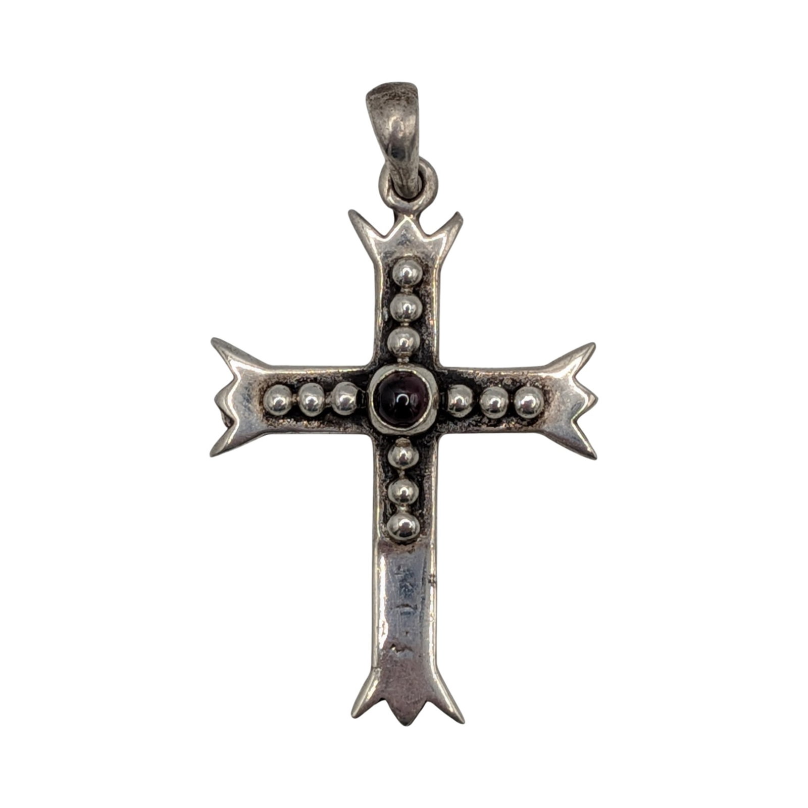 Signed Sterling Silver Amethyst Granulated Cross Pendant: Signed Sterling Silver, Amethyst Granulated Cross Pendant. Signed dollar sign in circle 925. 4.4g